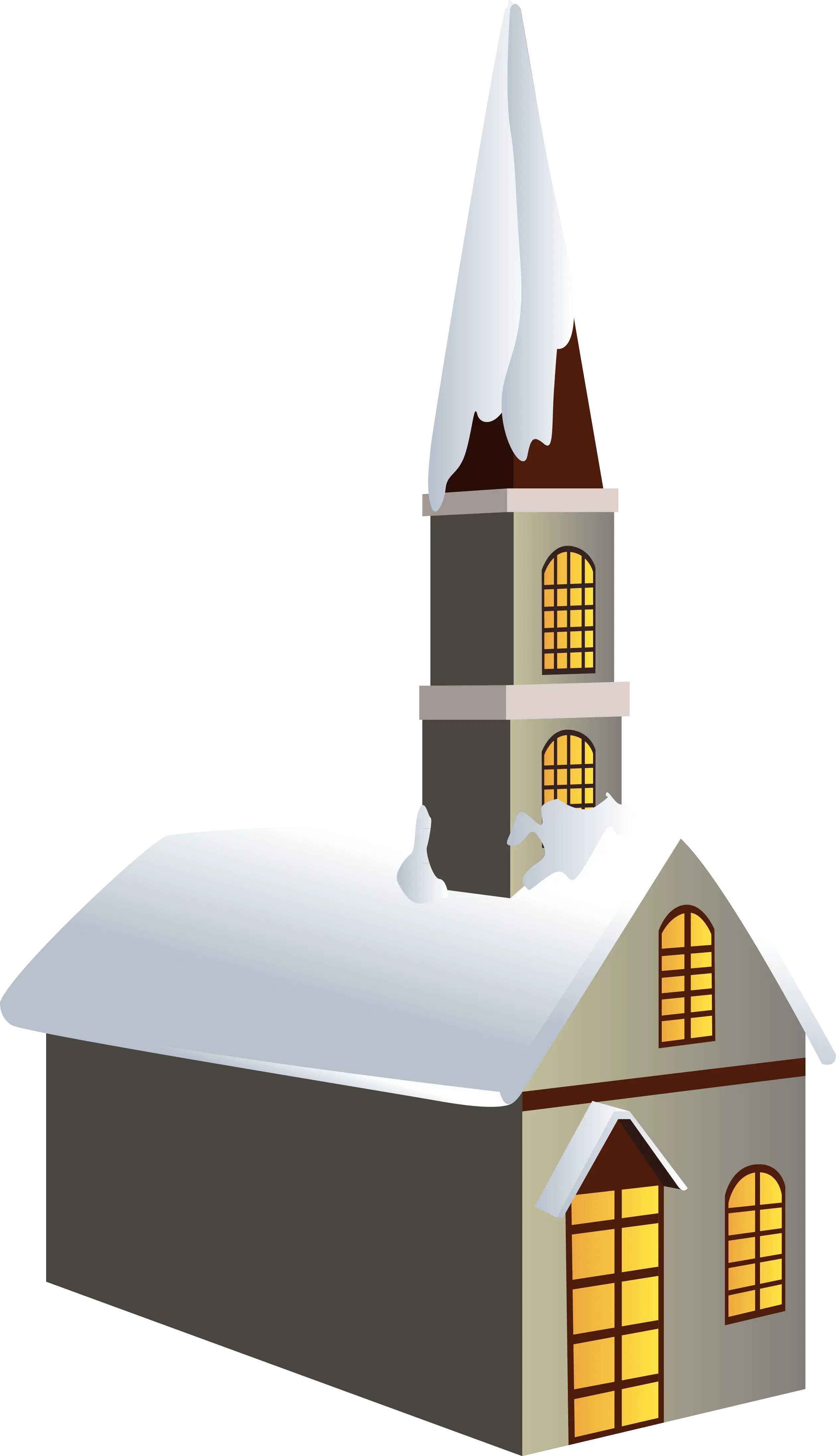 Snow-Covered Church with Lit Windows