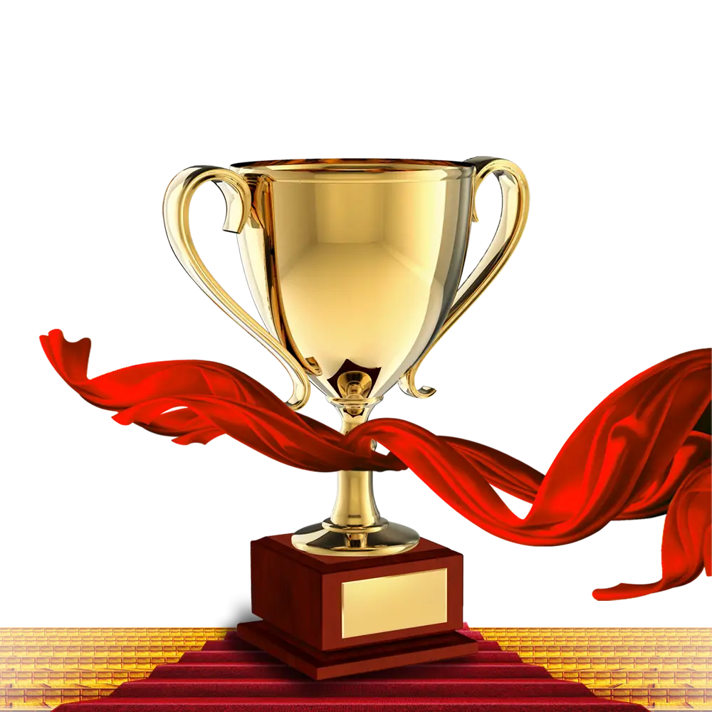 Gold Trophy with Red Ribbon for Winning Celebrations