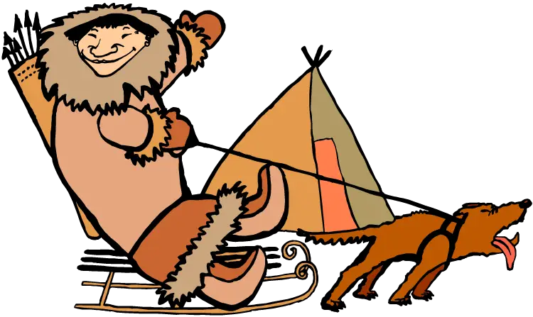 Eskimo on Sled with Dog Cartoon