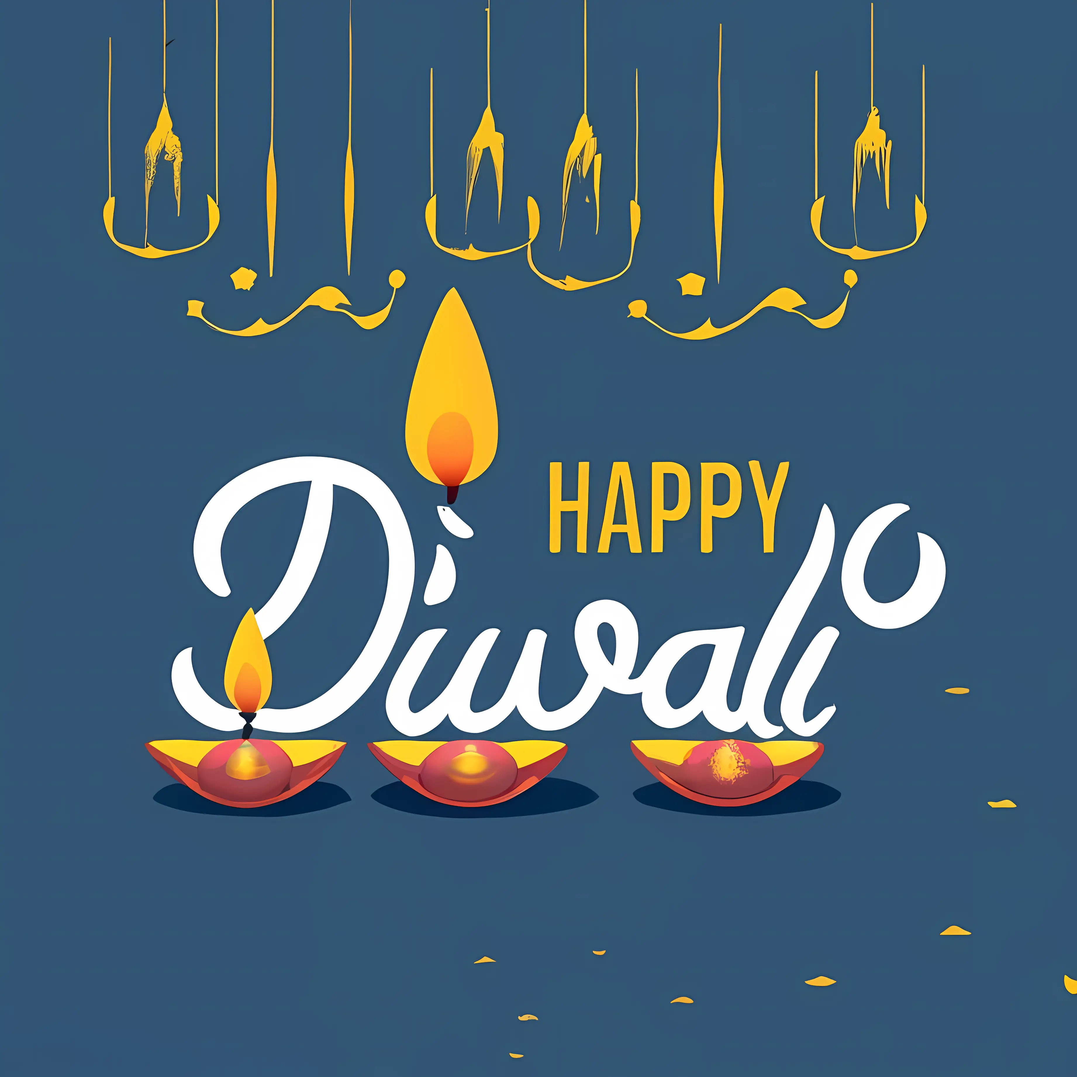 Happy Diwali with Candles and Lamps