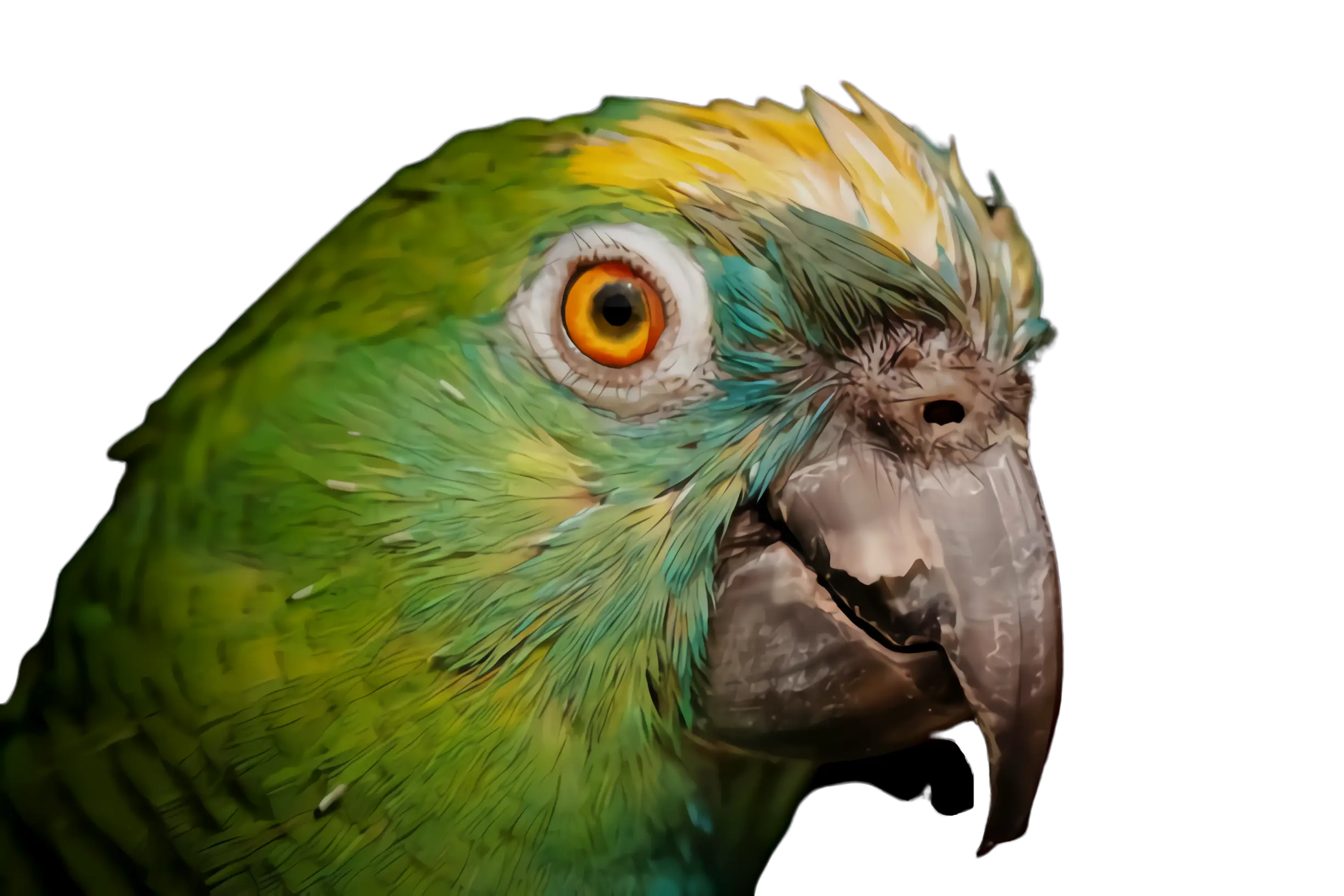 Detailed Close-Up of a Green Parrot