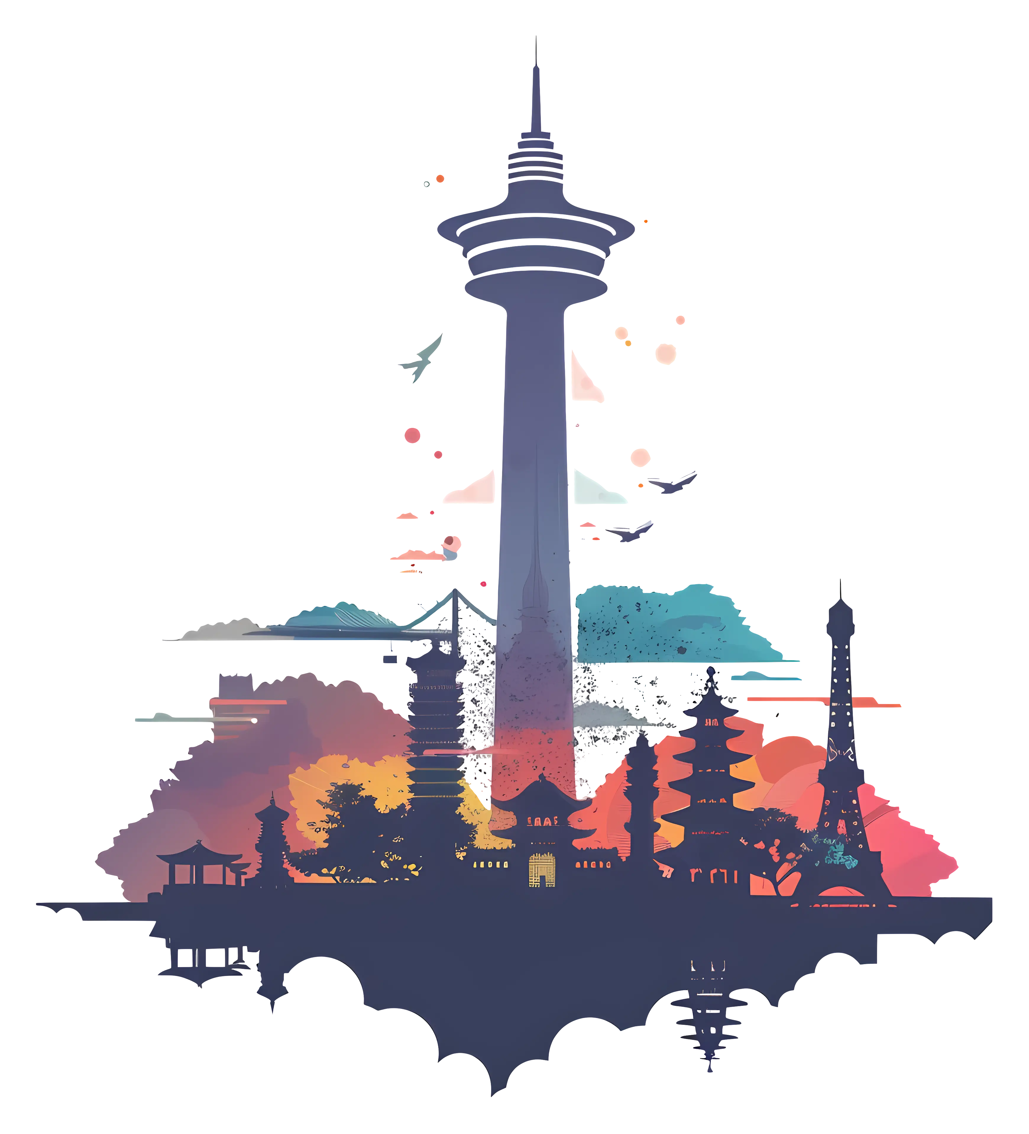 City Skyline with Tower Silhouette