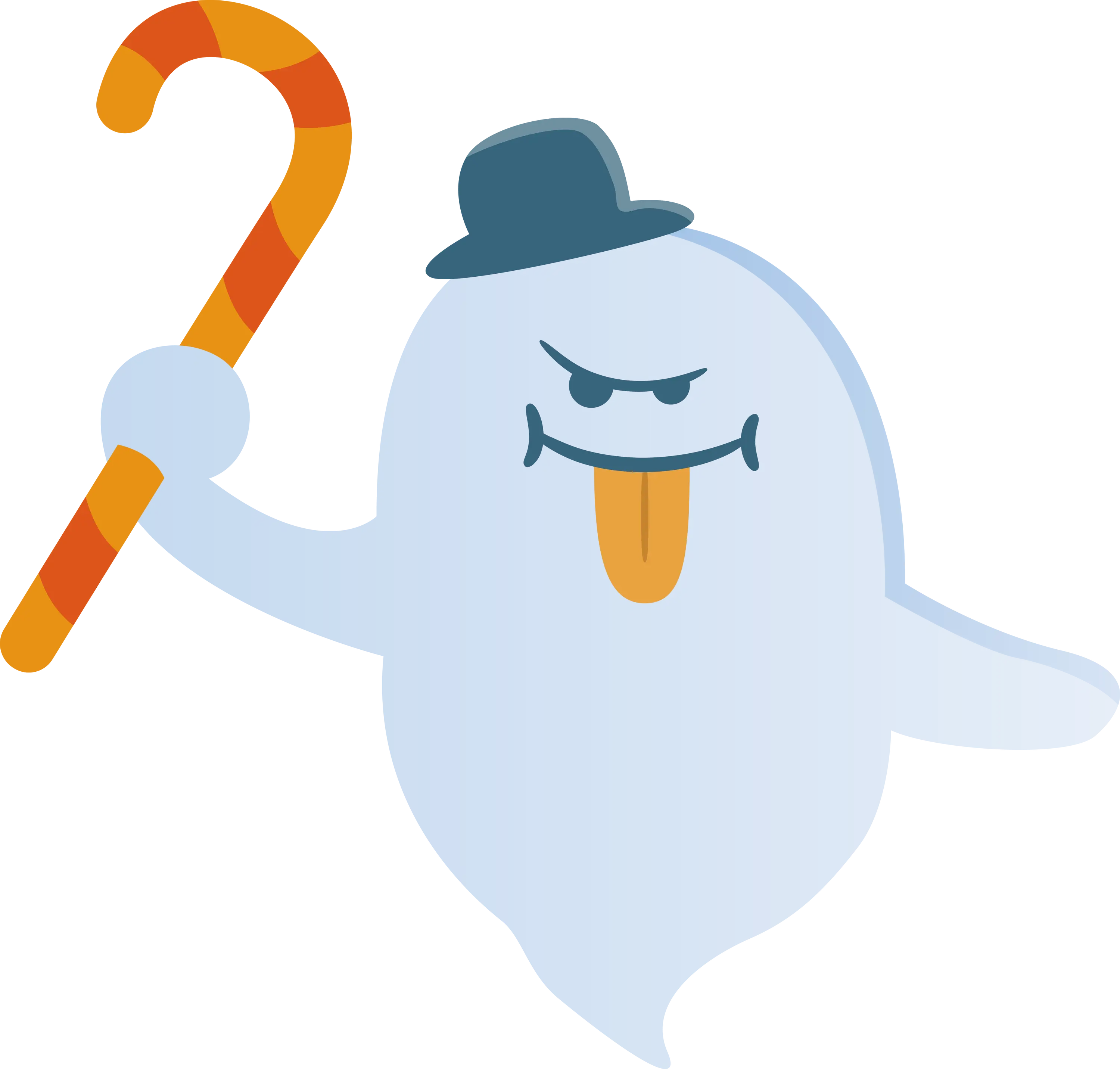 Playful Cartoon Ghost with Candy Cane