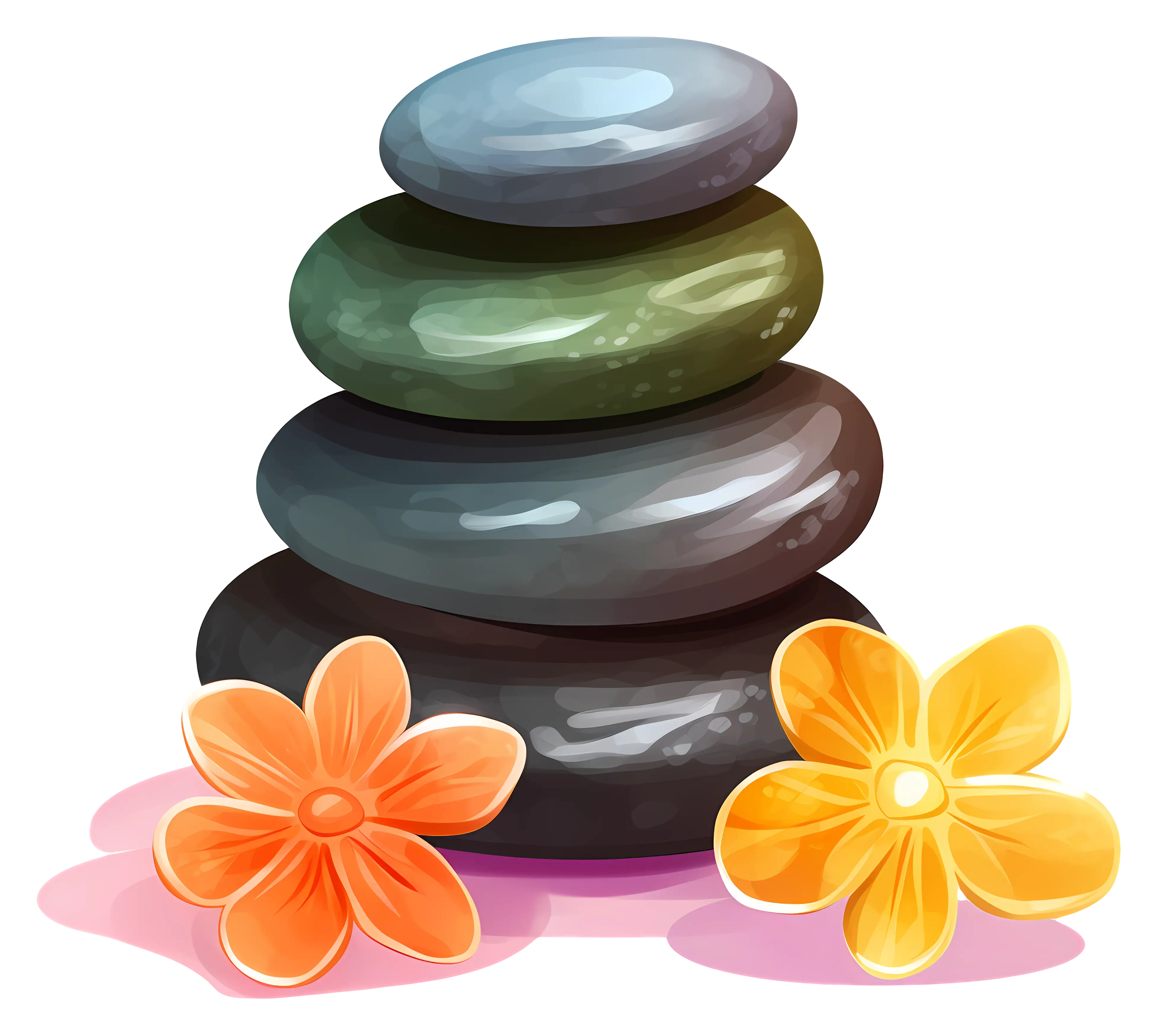 Stacked Spa Stones with Flowers Illustration