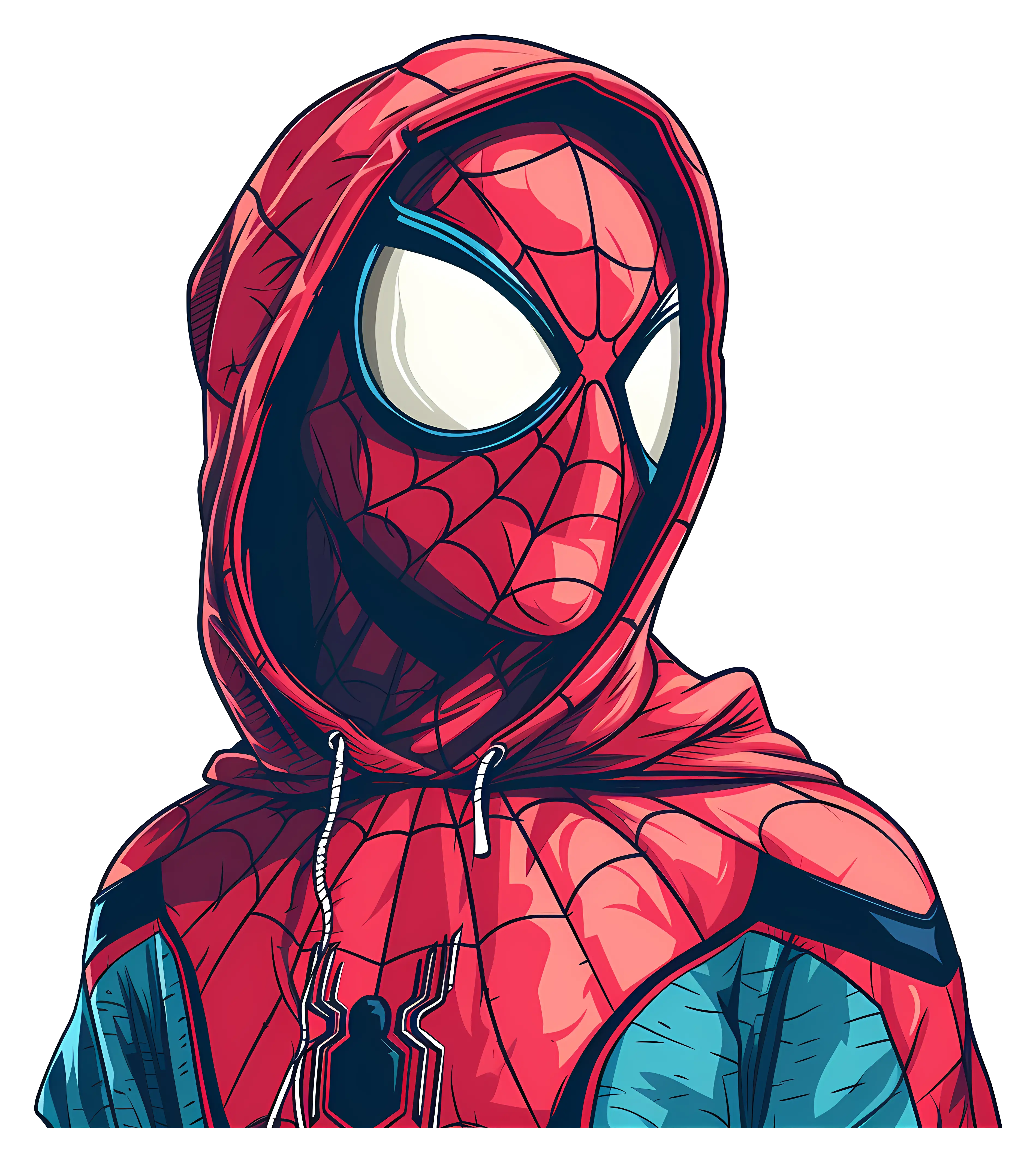 Superhero in Red Hood and Mask Illustration
