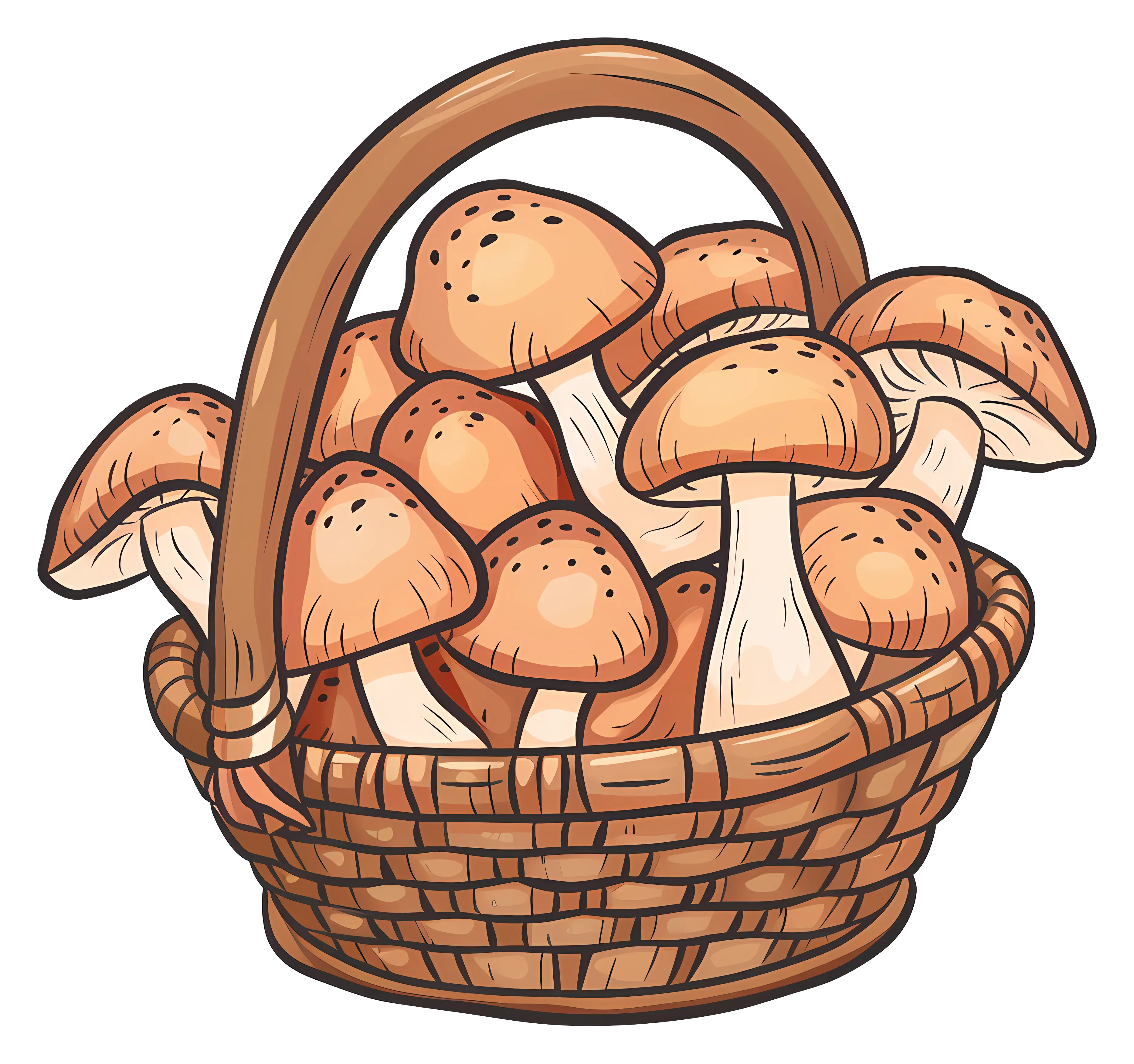 Basket Full of Mushrooms Illustration