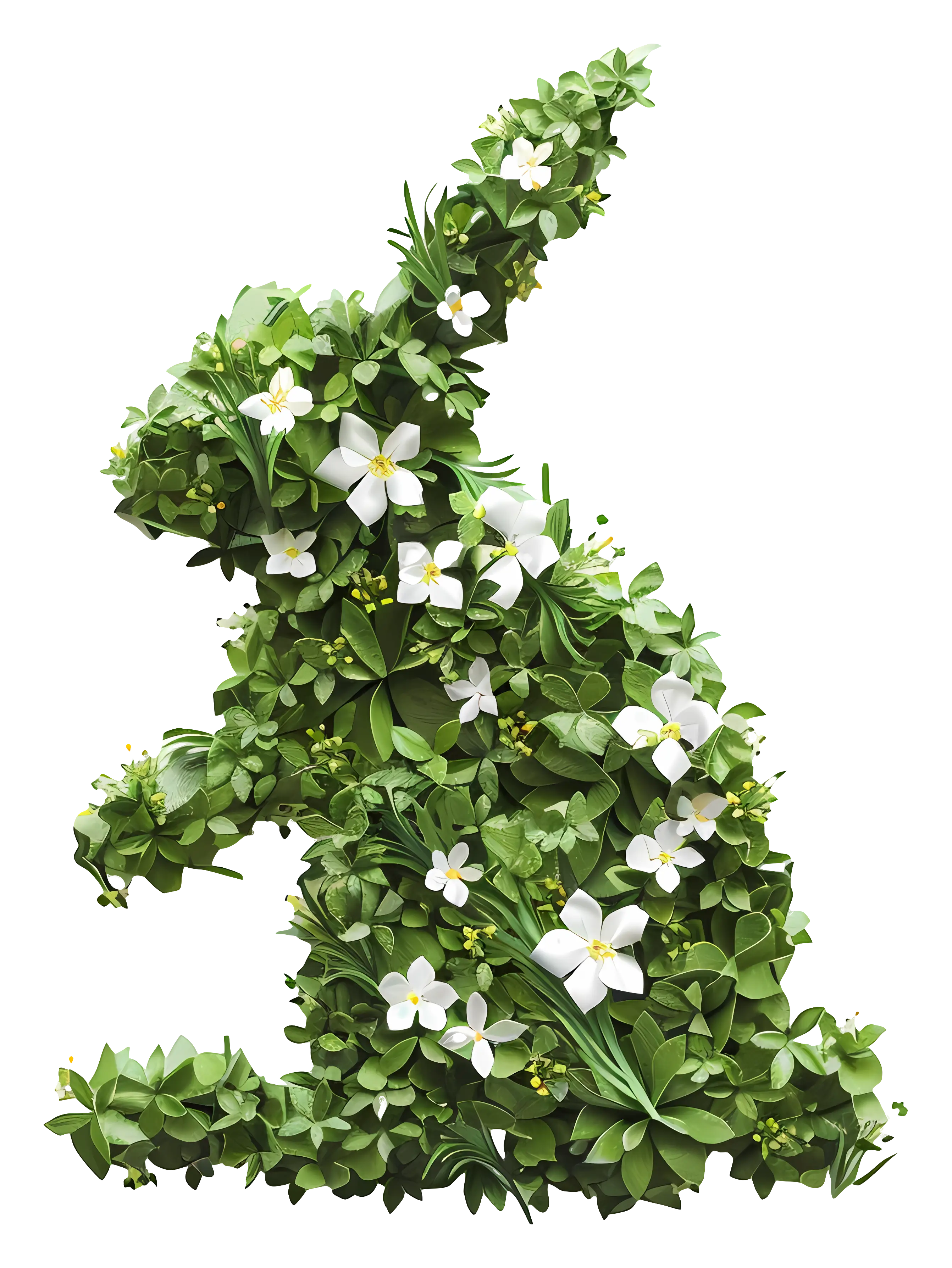 Leafy Rabbit with White Flowers