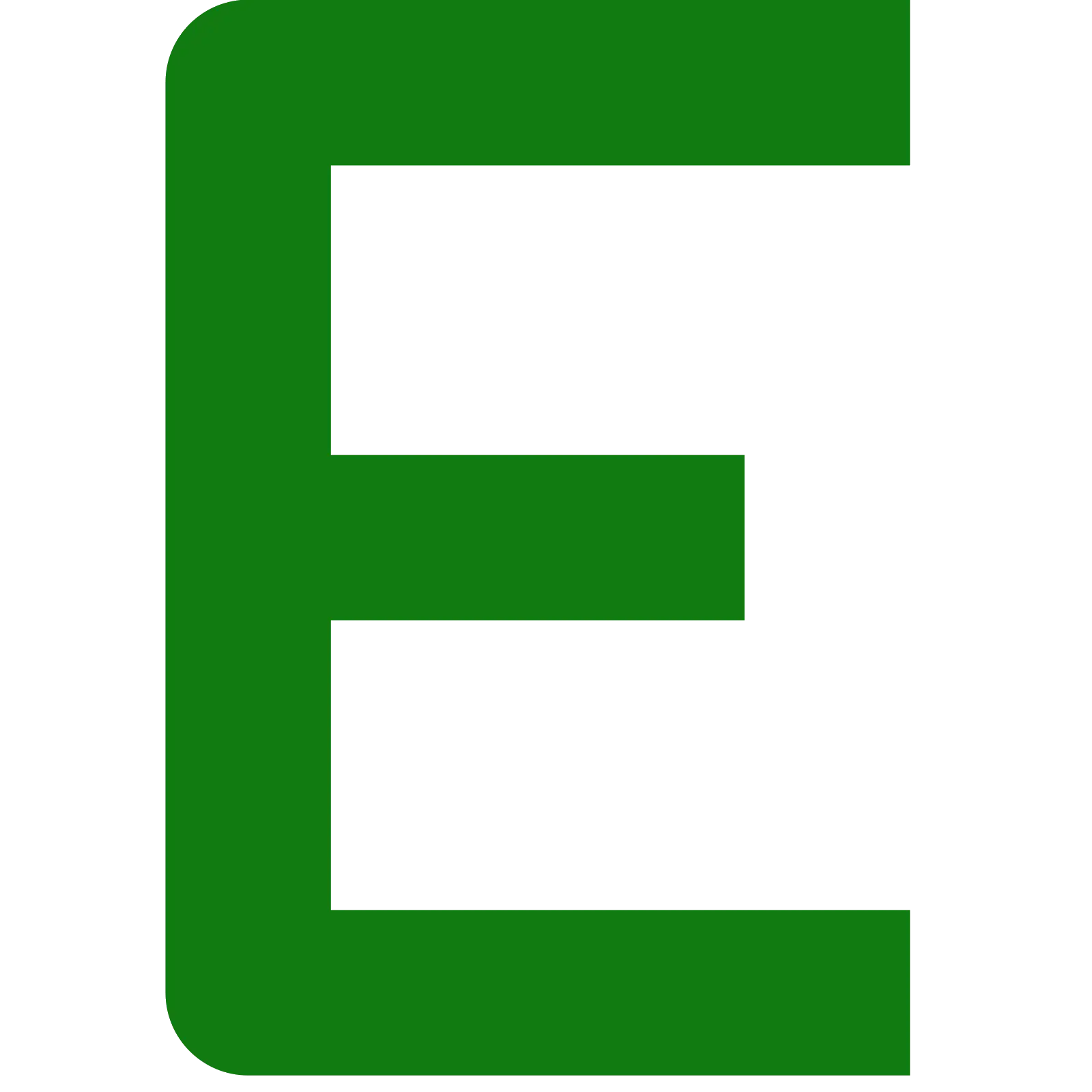 Green letter E in bold design