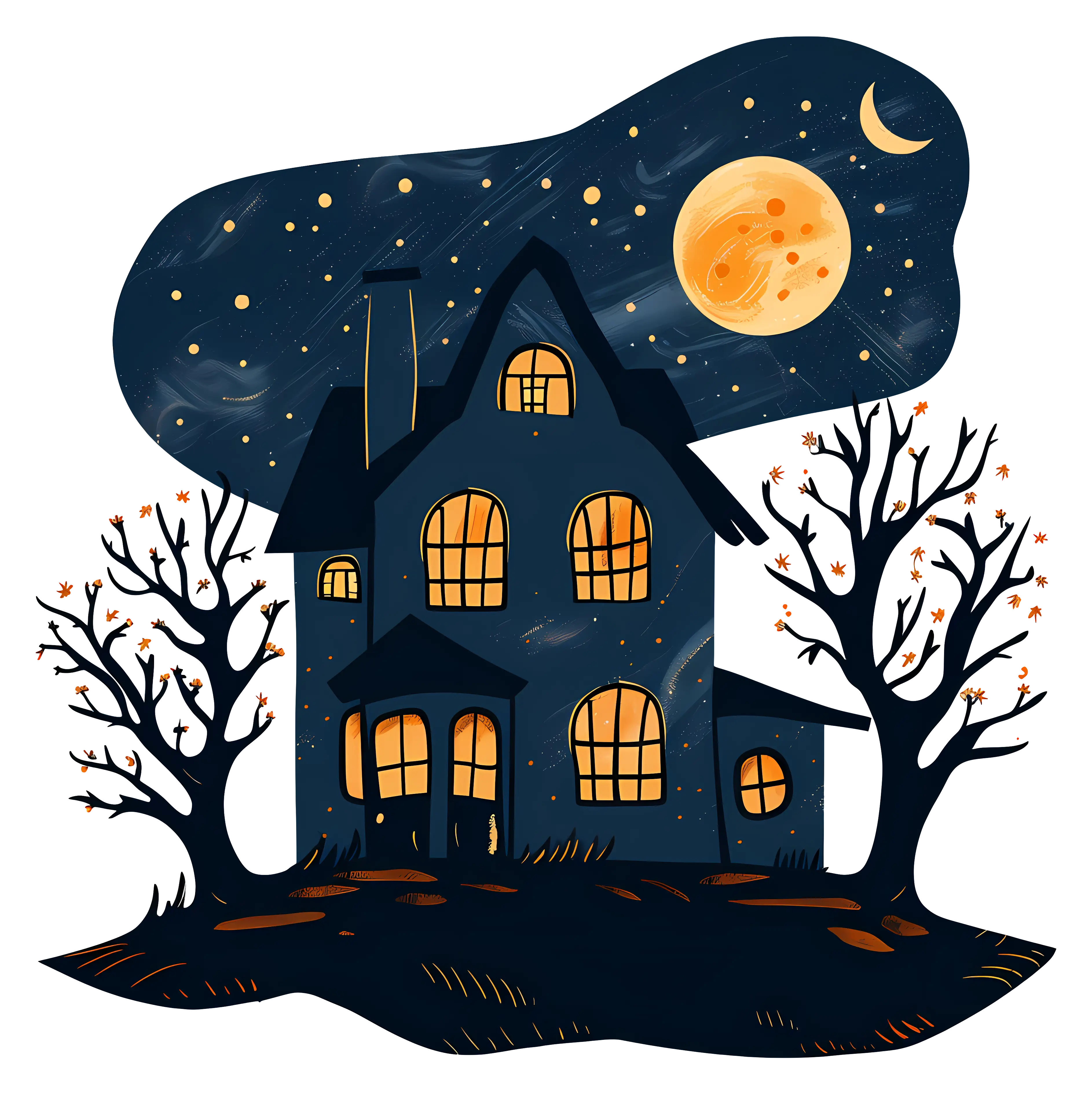 Spooky Haunted House at Night with Full Moon