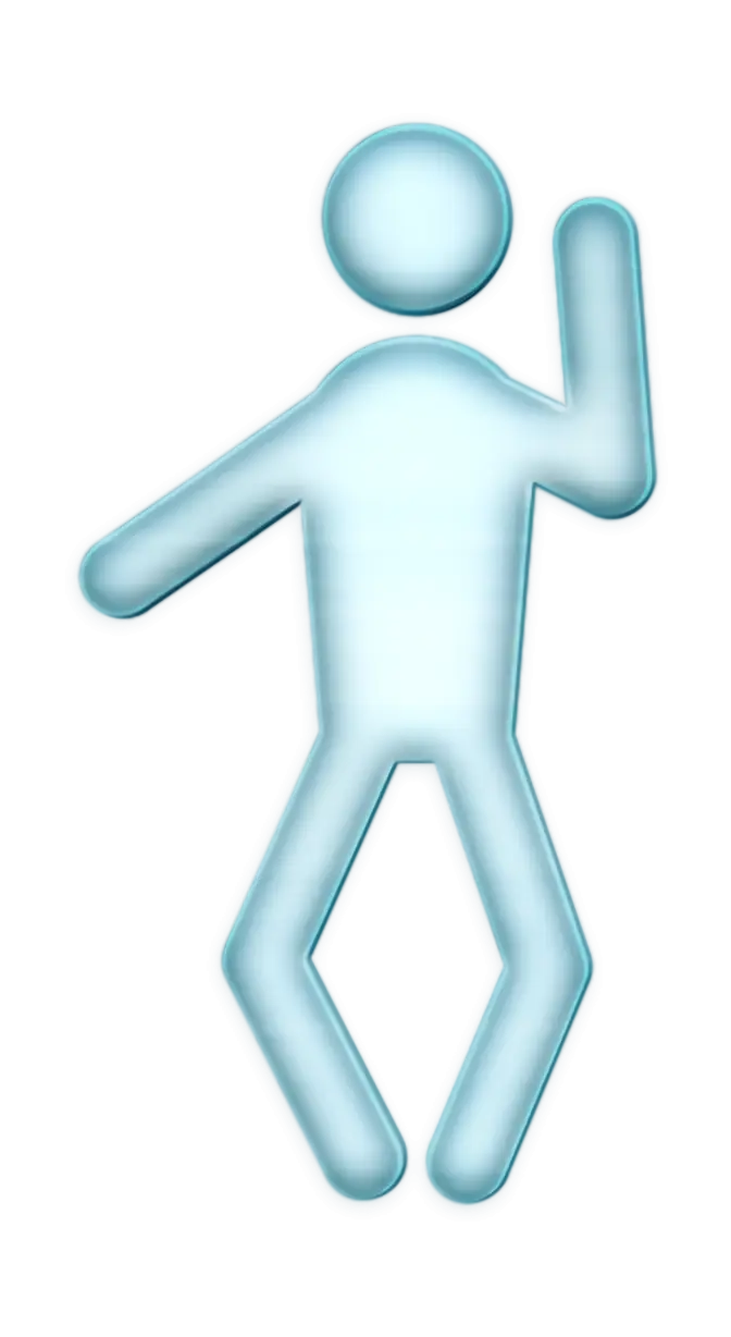Blue Dancing Figure Icon Representing Motion