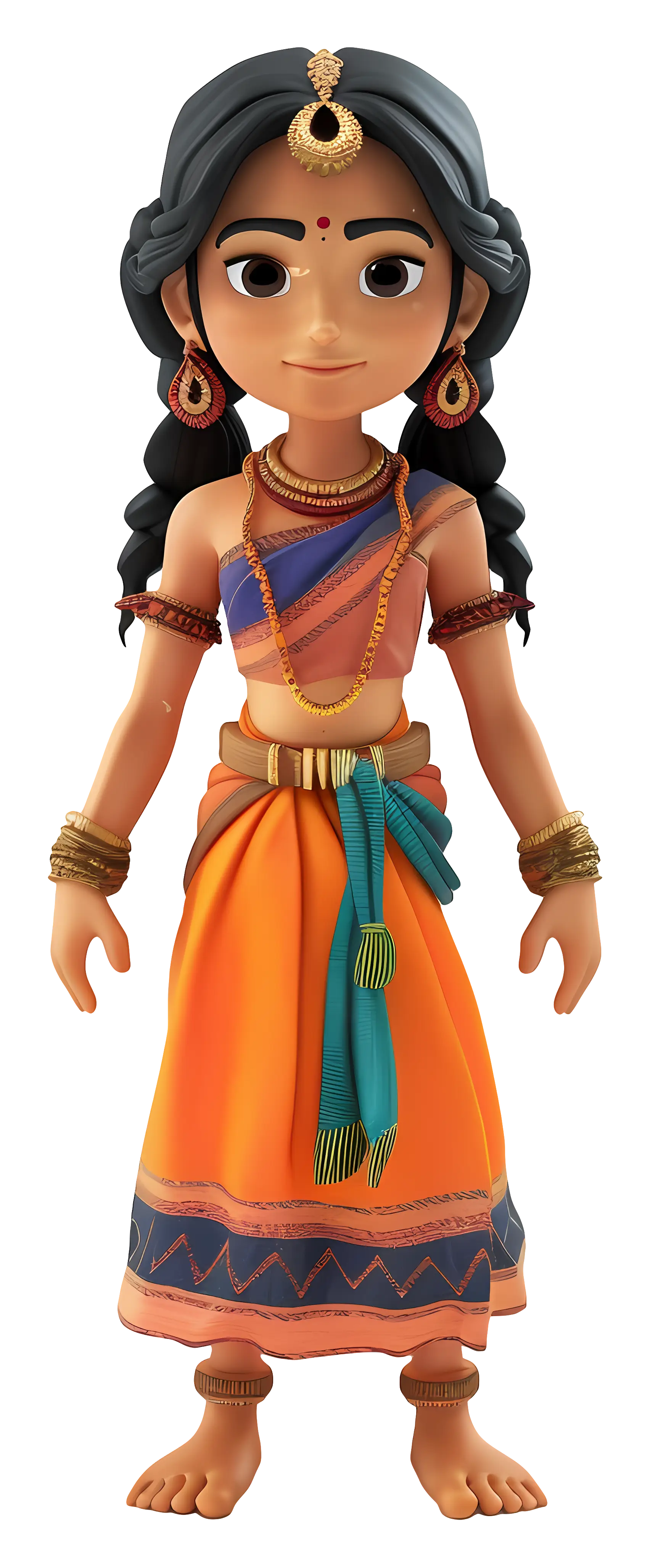 Animated Character in Bright Traditional Attire