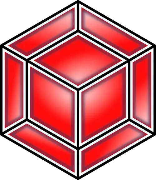 Red 3D Cube Illustration with Geometric Lines