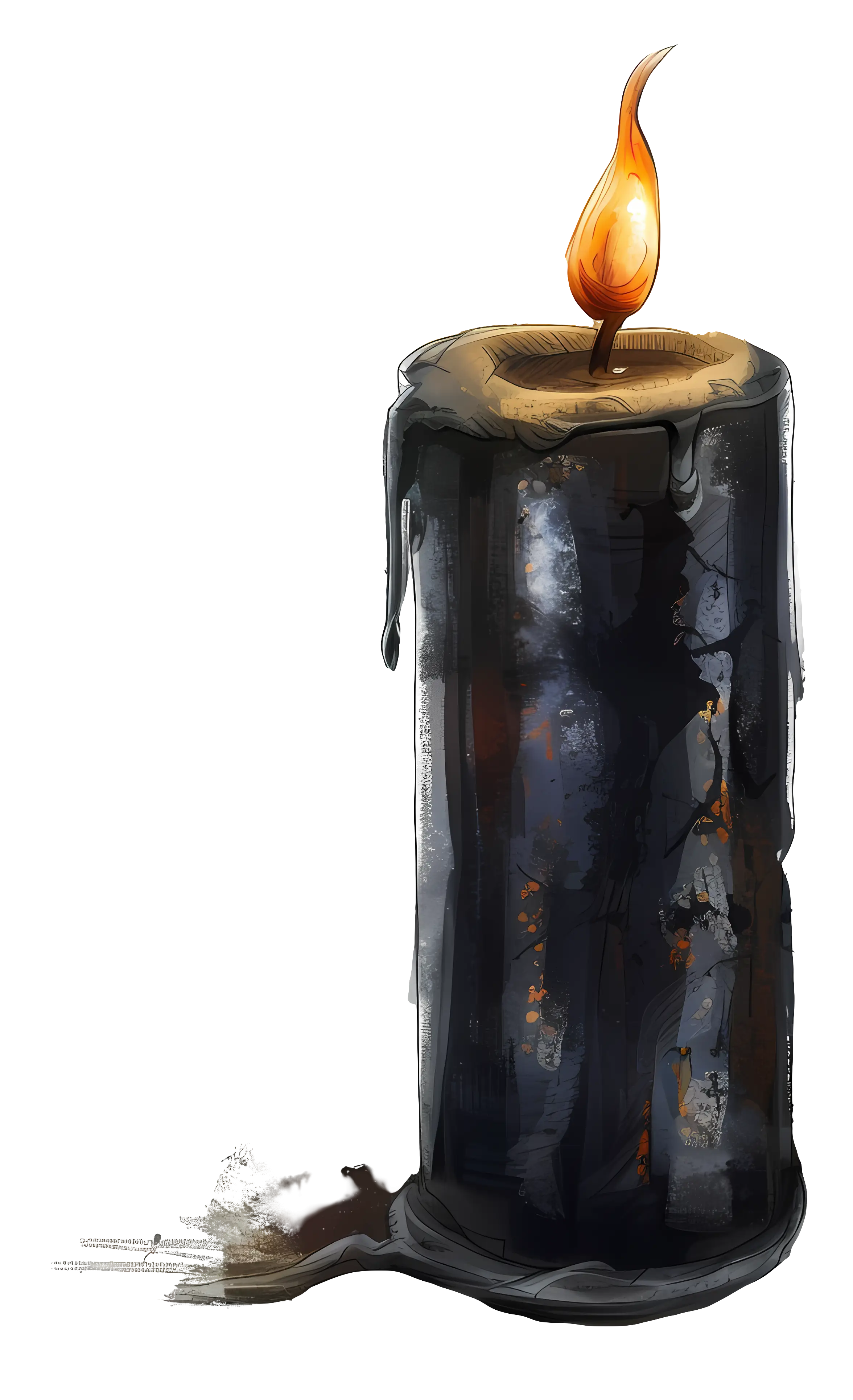 Burning Black Candle with Flame