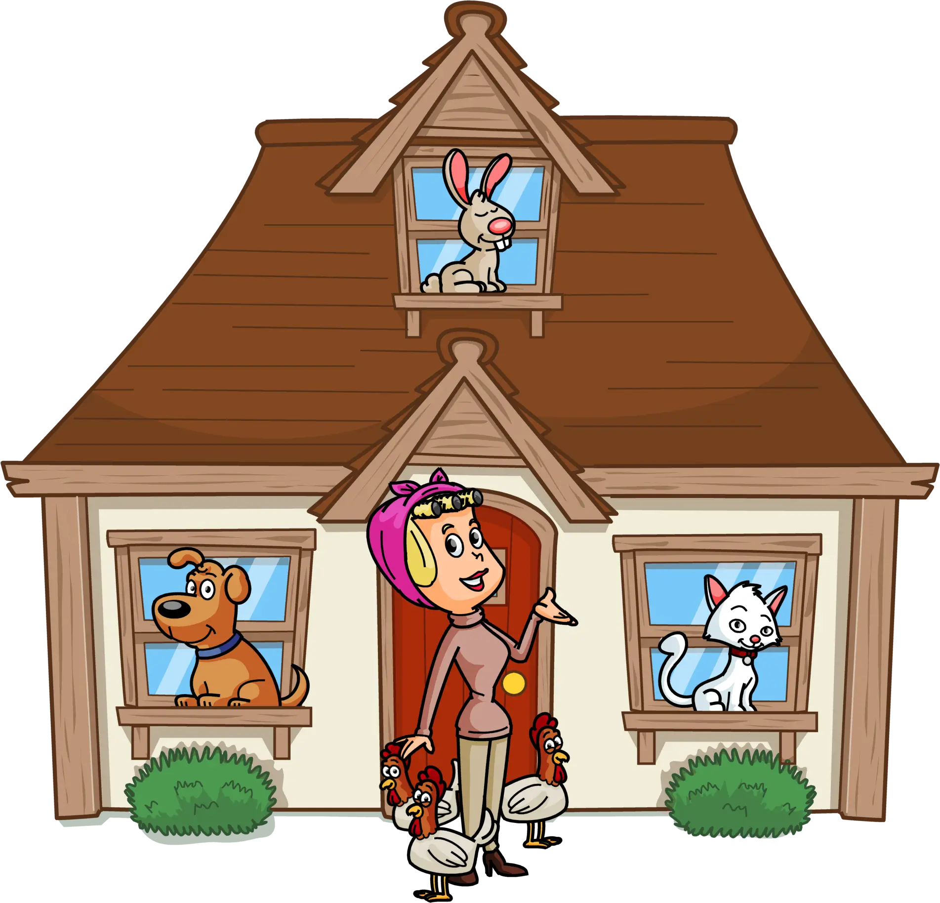Cartoon House with Animals