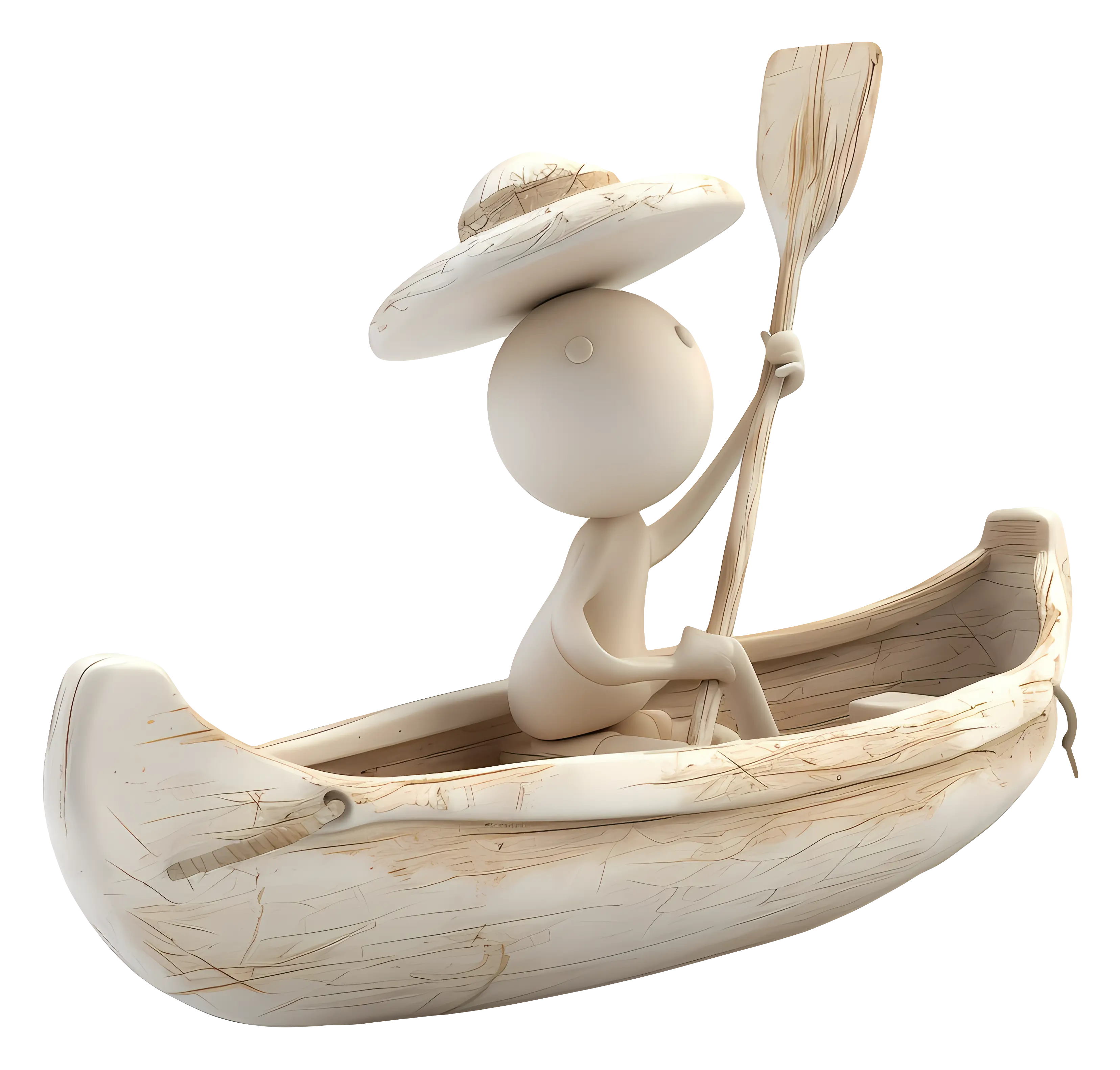 Wooden Figure in Canoe