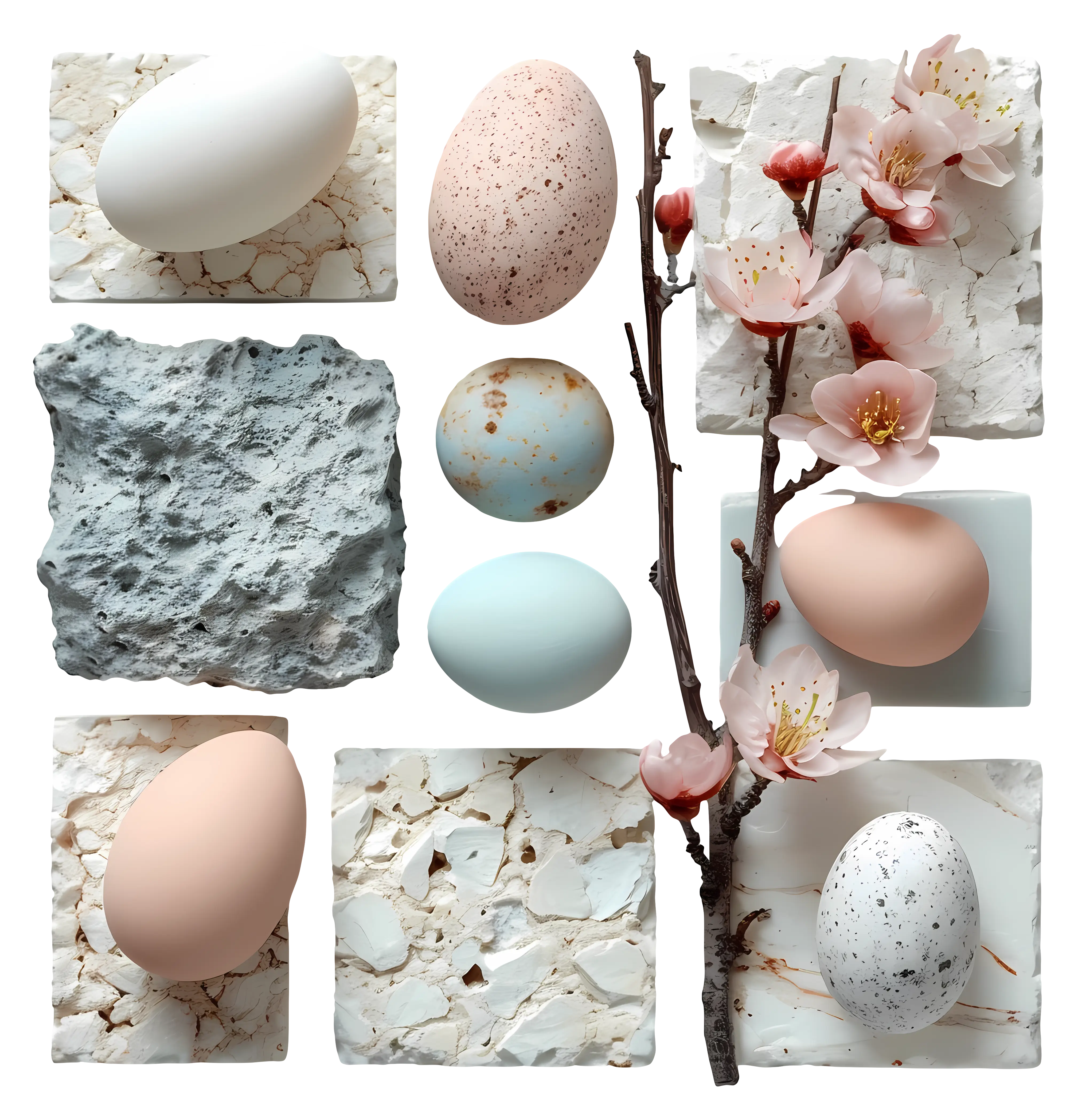 Elegant Easter Eggs Adorned with Cherry Blossoms
