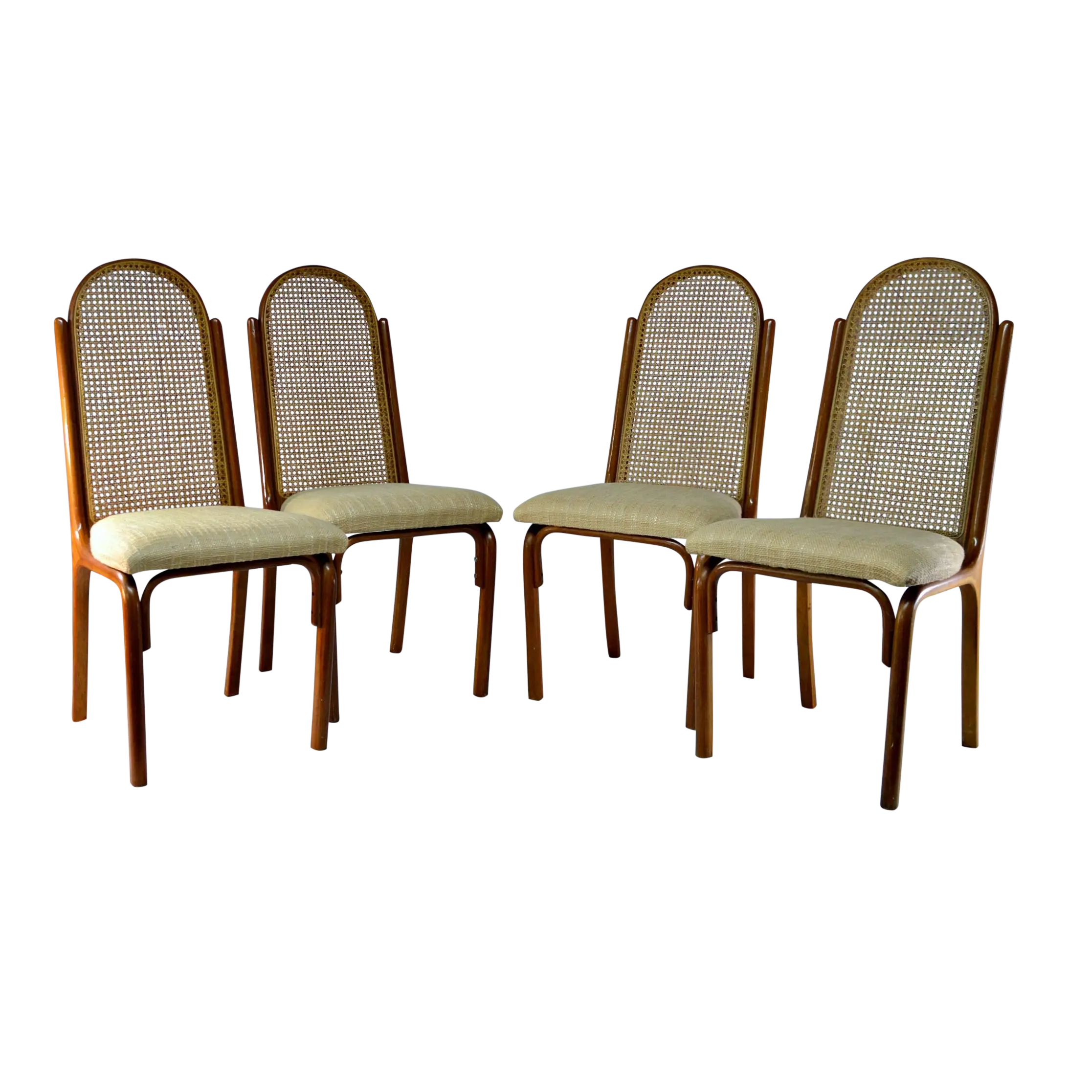 Vintage Wooden Woven-Back Chairs Set for Home