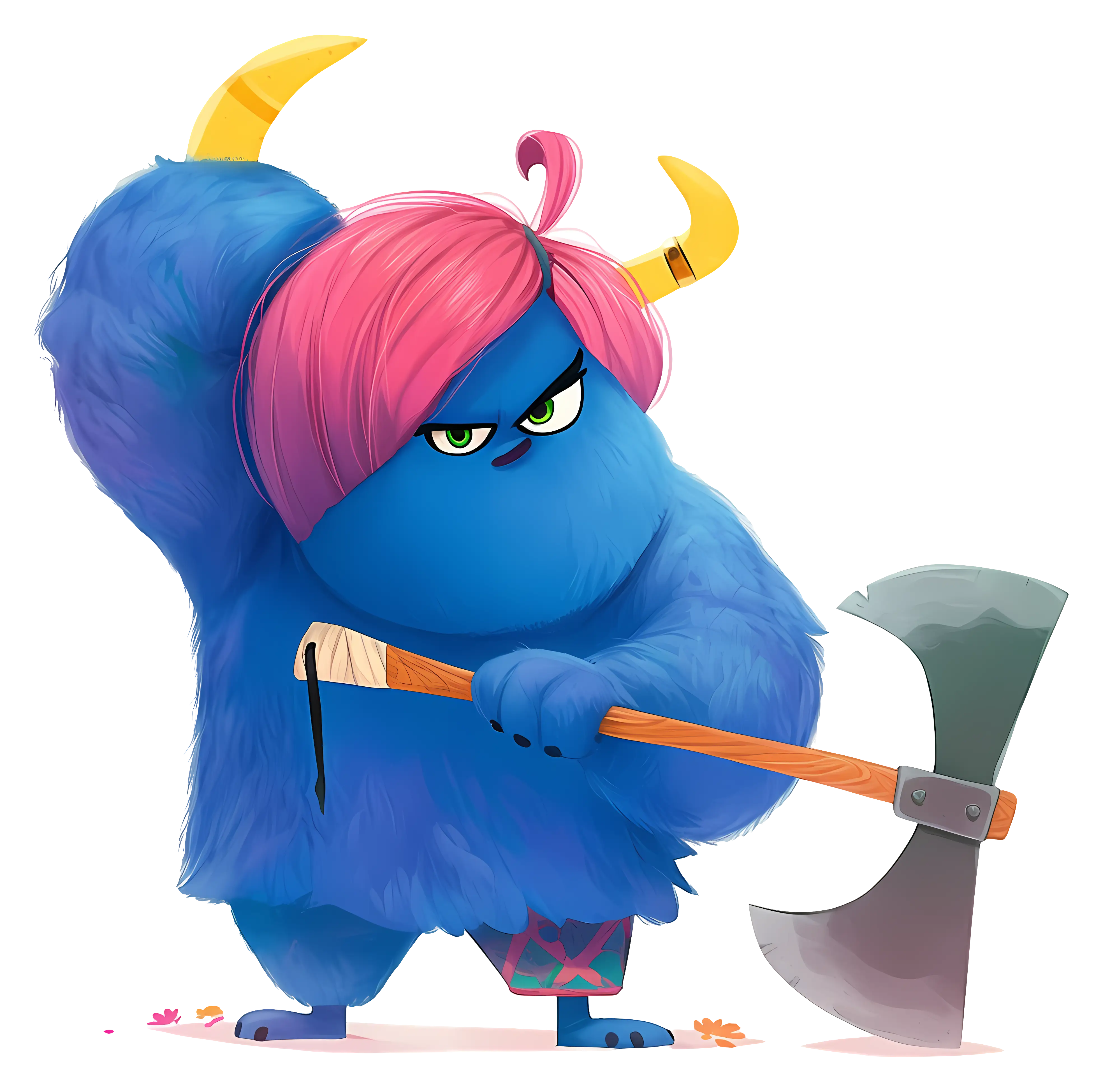 Blue Monster with Axe Character