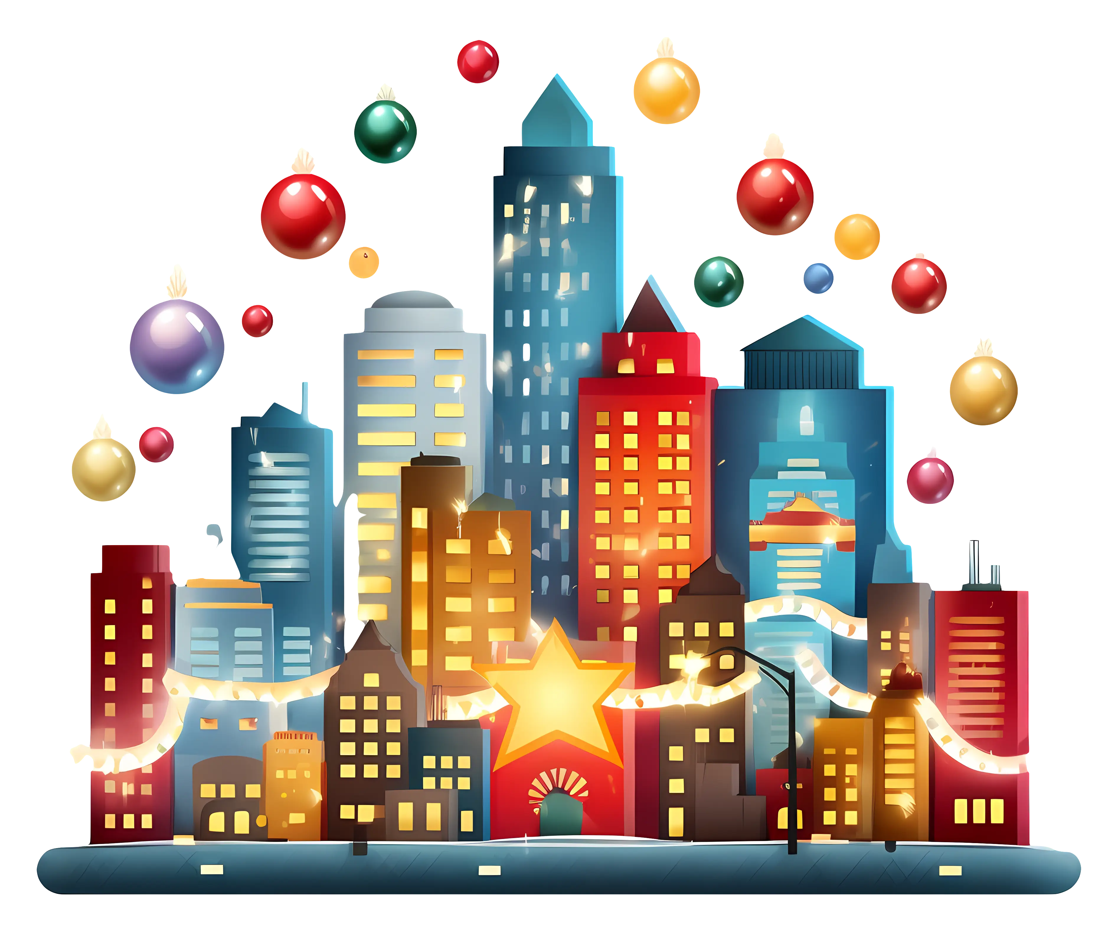 Colorful Cityscape with Skyscrapers and Lights