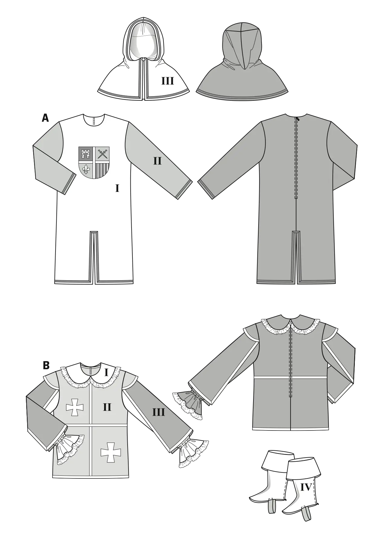 Medieval Costumes with Hood and Boots