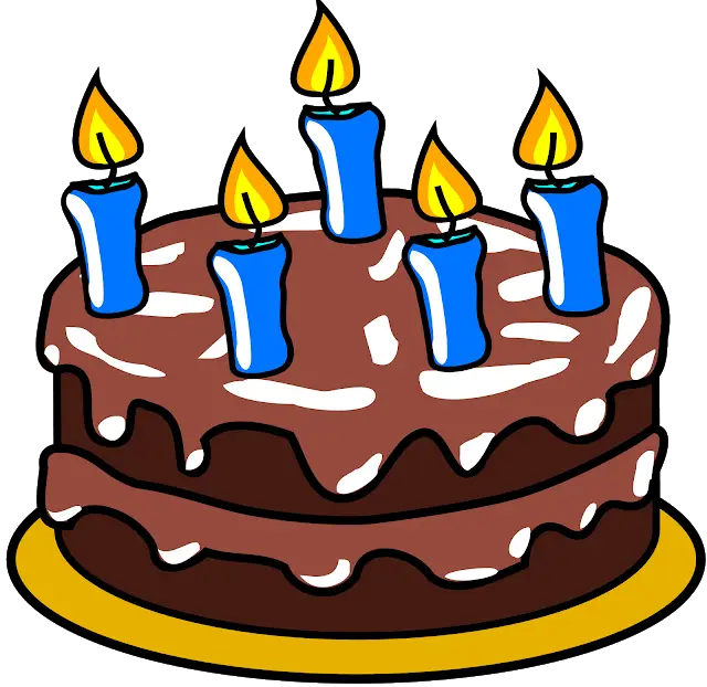 Cartoon Birthday Cake with Lit Candles