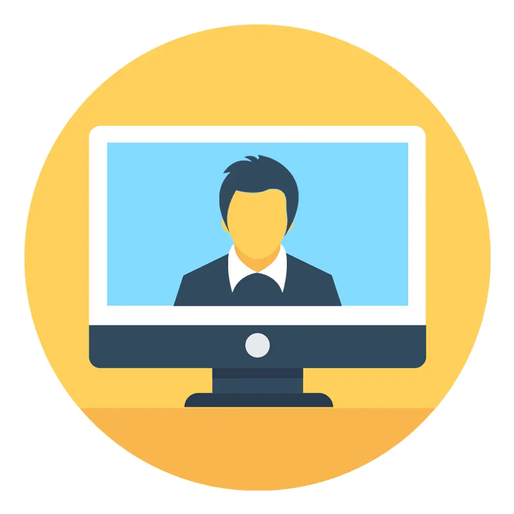 Digital Screen Icon with Person Symbol for Communication