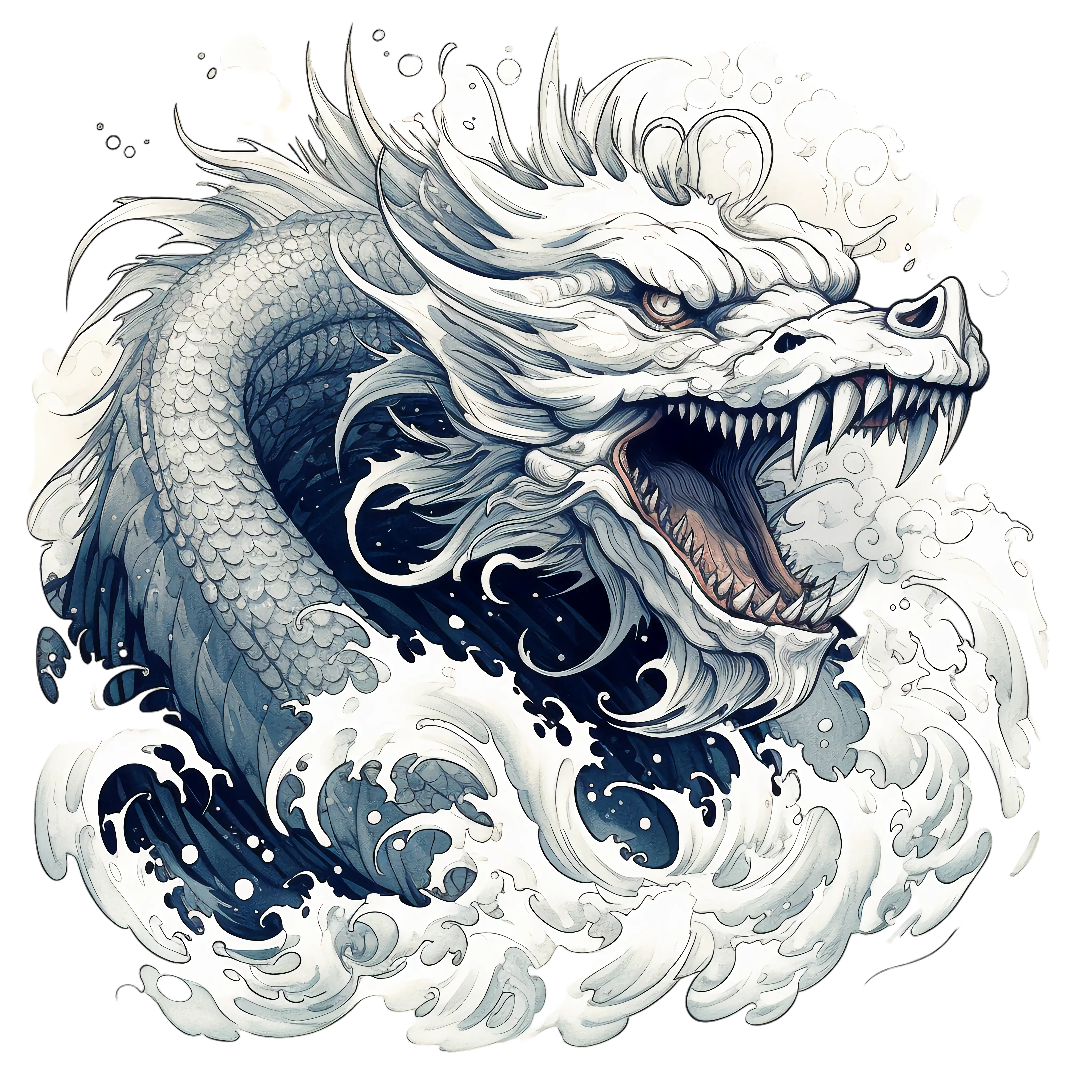 Mythical Dragon in Ocean Waves