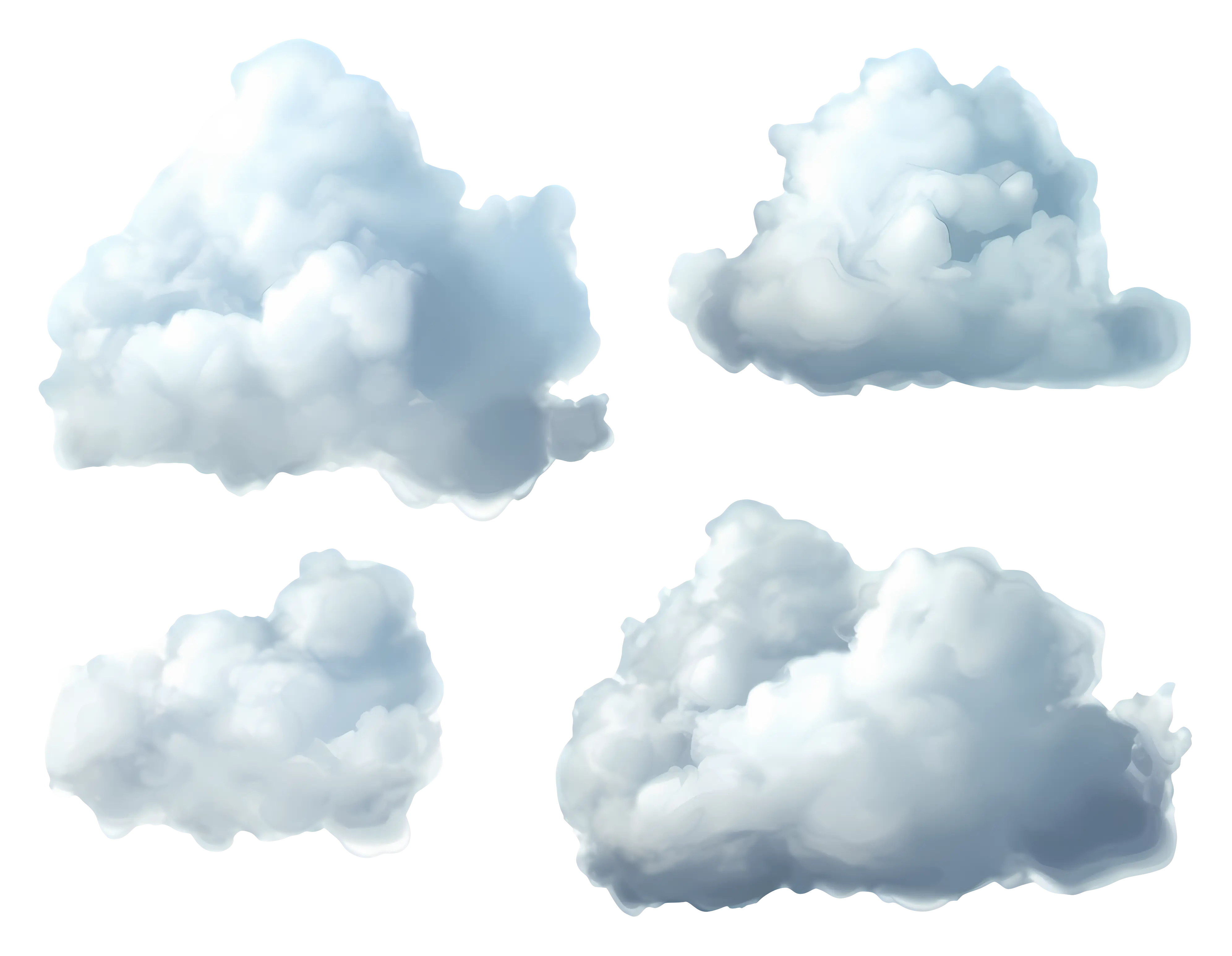 Realistic Cloud Illustrations on Transparent Background