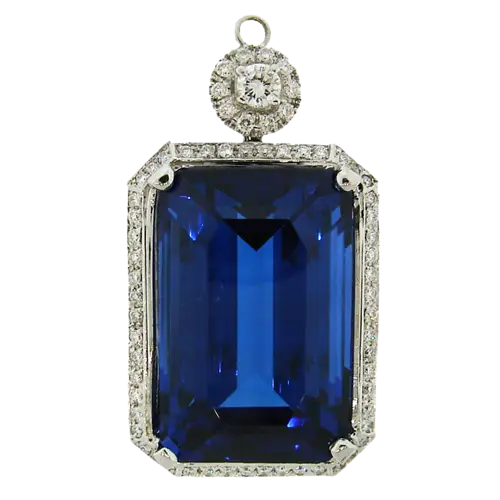 Elegant Blue Gemstone Pendant with Diamond Edges