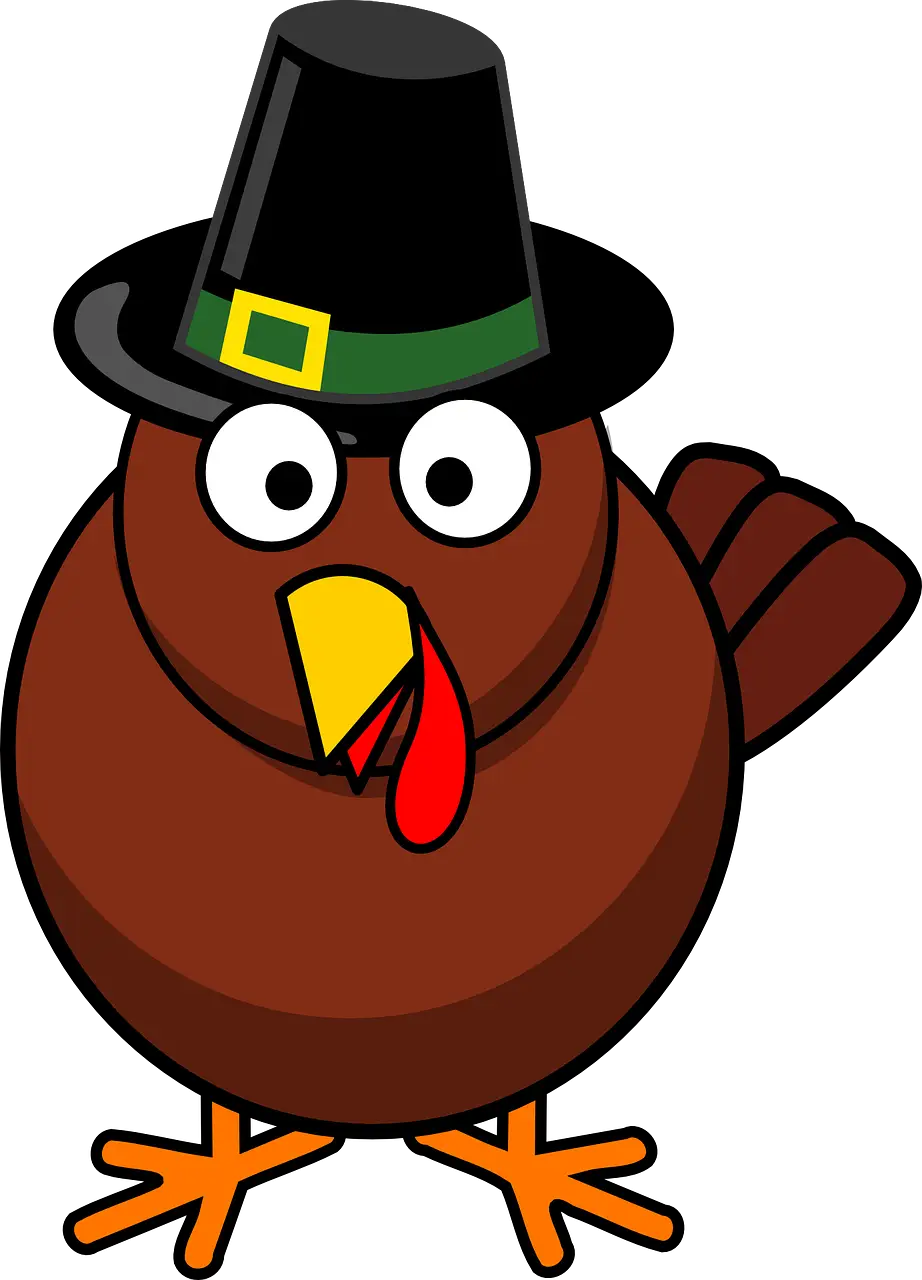 Funny Cartoon Turkey with Pilgrim Hat