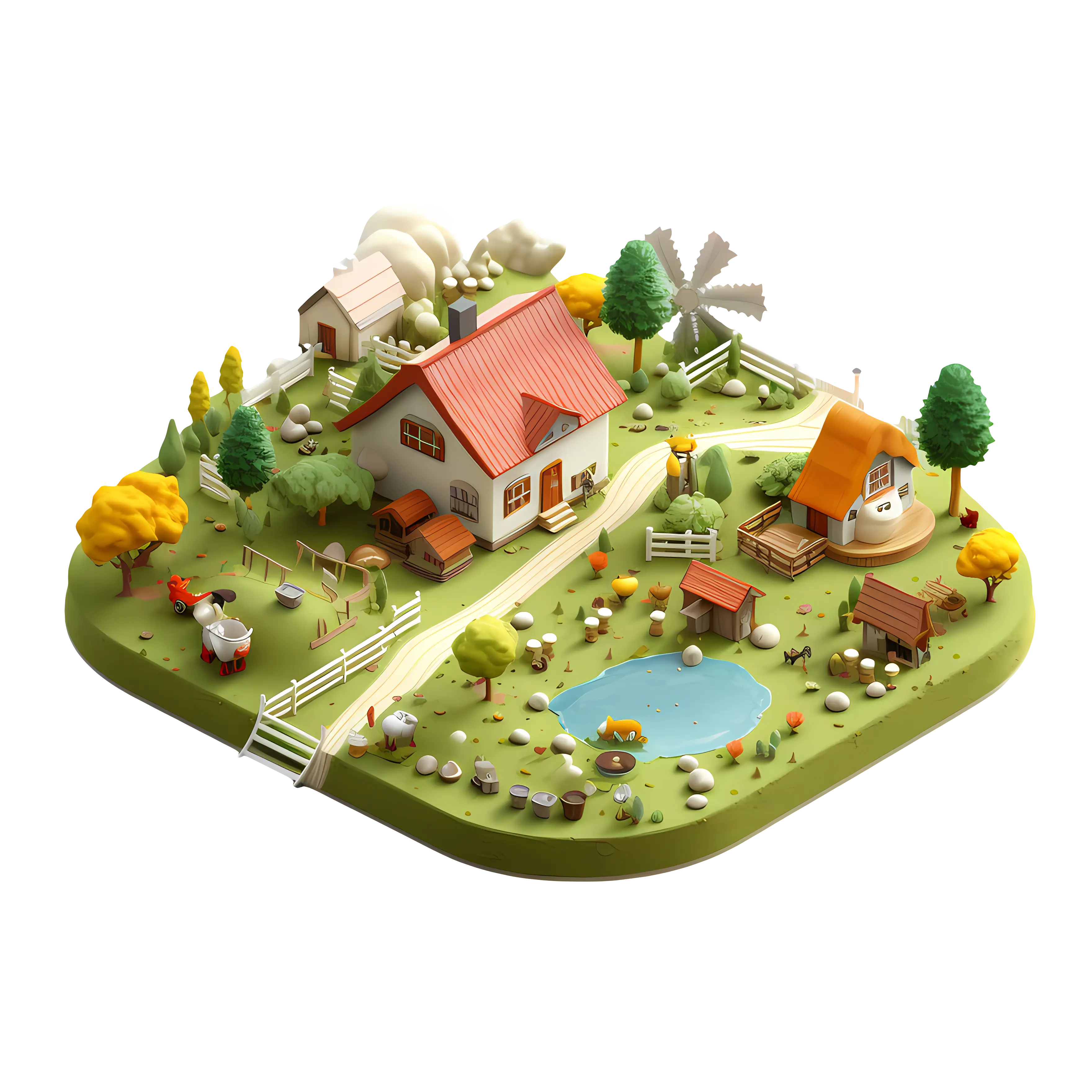 Miniature Farm 3D Model with Countryside Scene