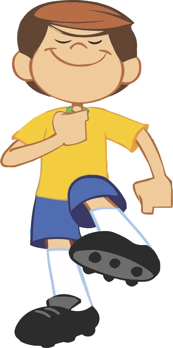 Cartoon Boy in Yellow Shirt Playing Soccer