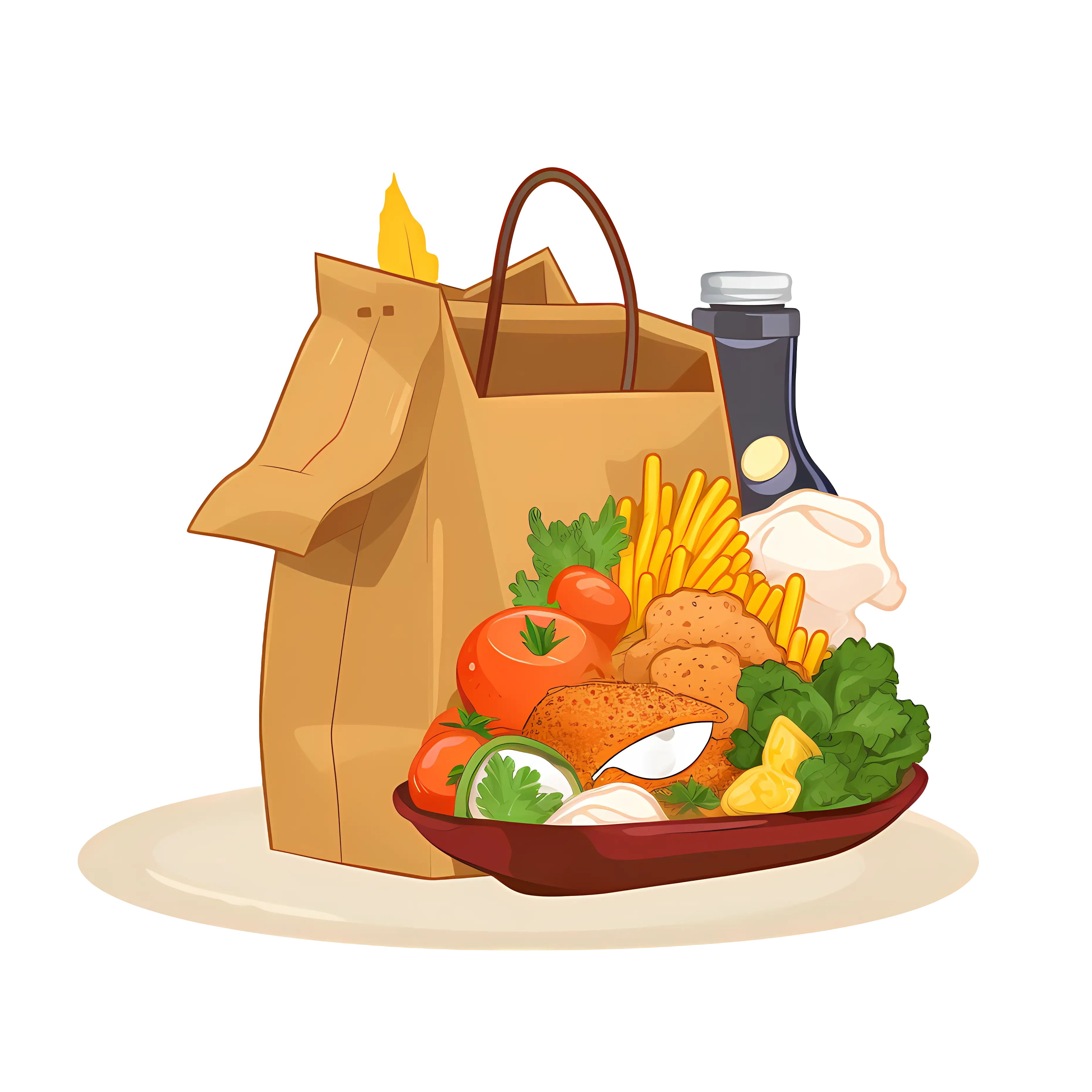 Paper Bag Filled with Fast Food