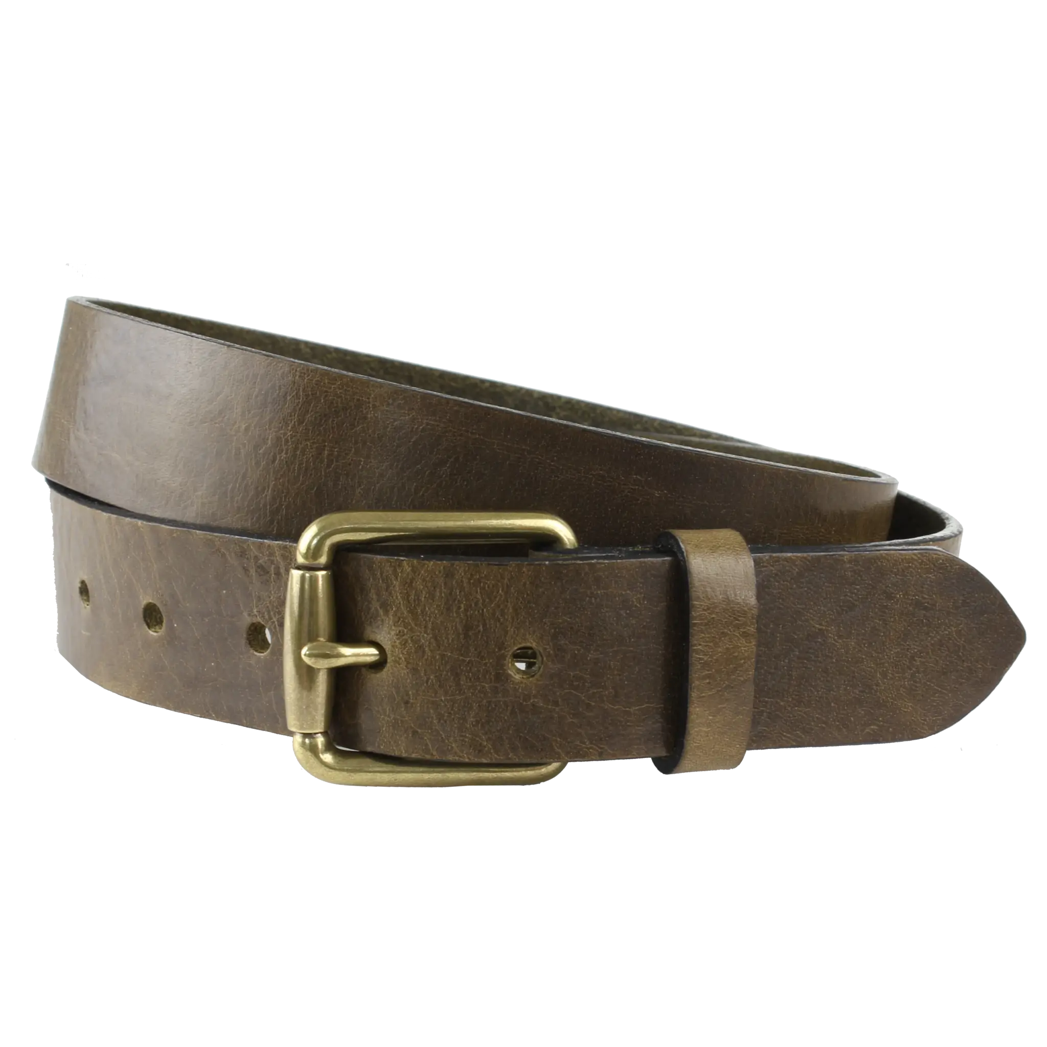 Brown Leather Belt with Gold Buckle