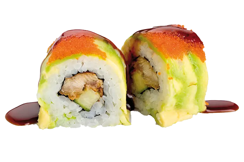 Delicious Sushi Rolls with Avocado and Sauce
