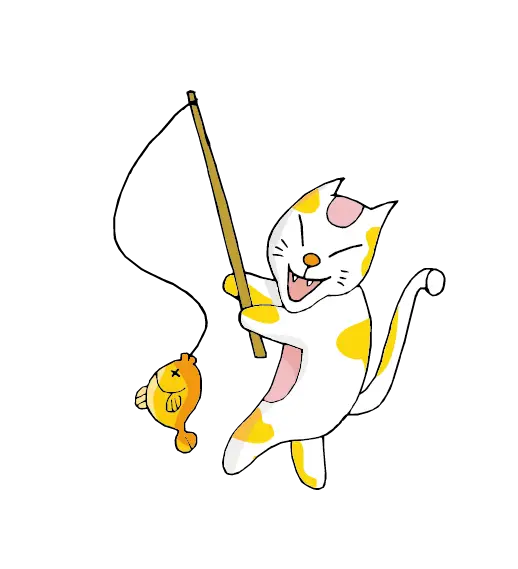 Cartoon Cat Joyfully Fishing