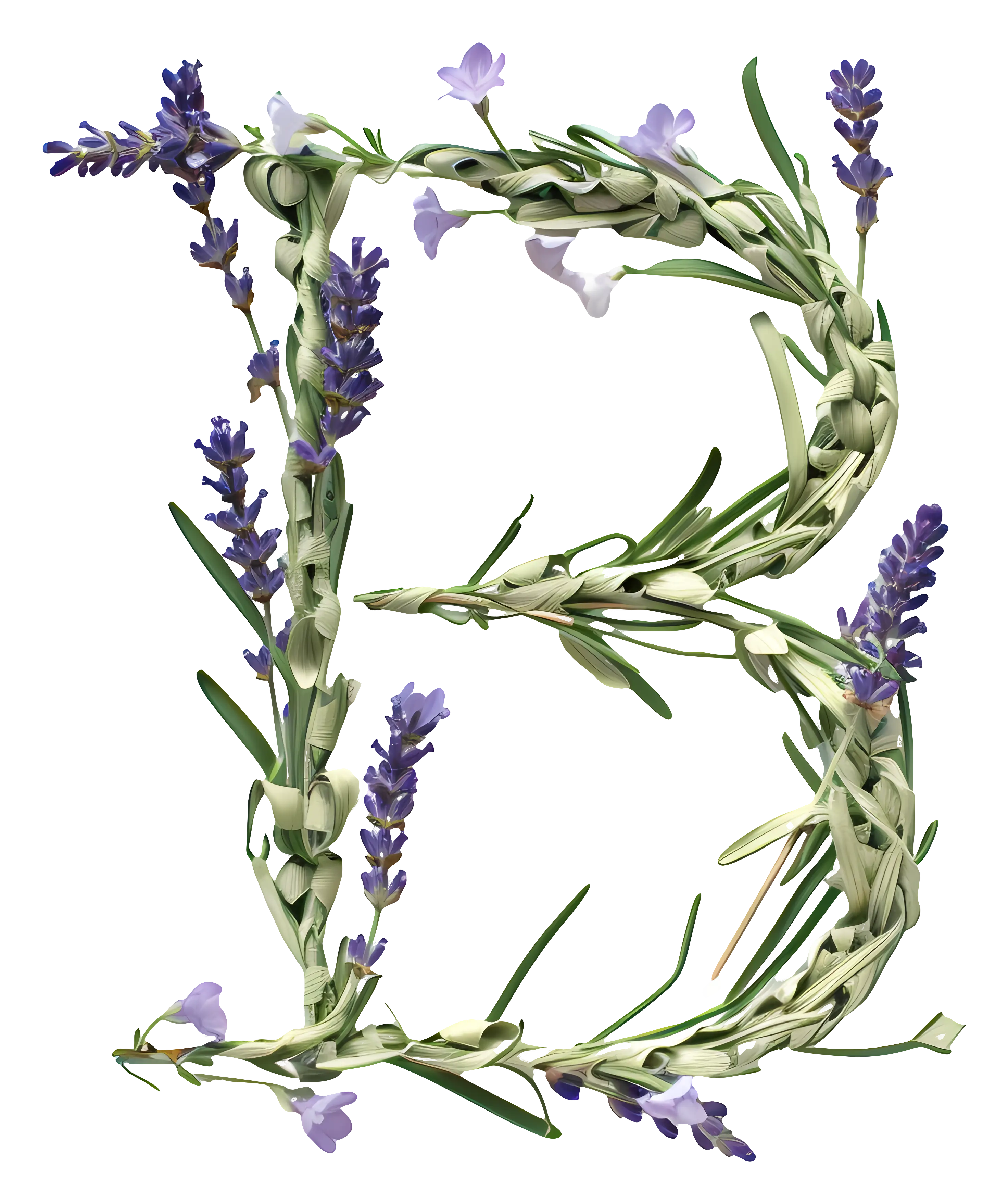 Decorative Letter B with Lavender and Greenery