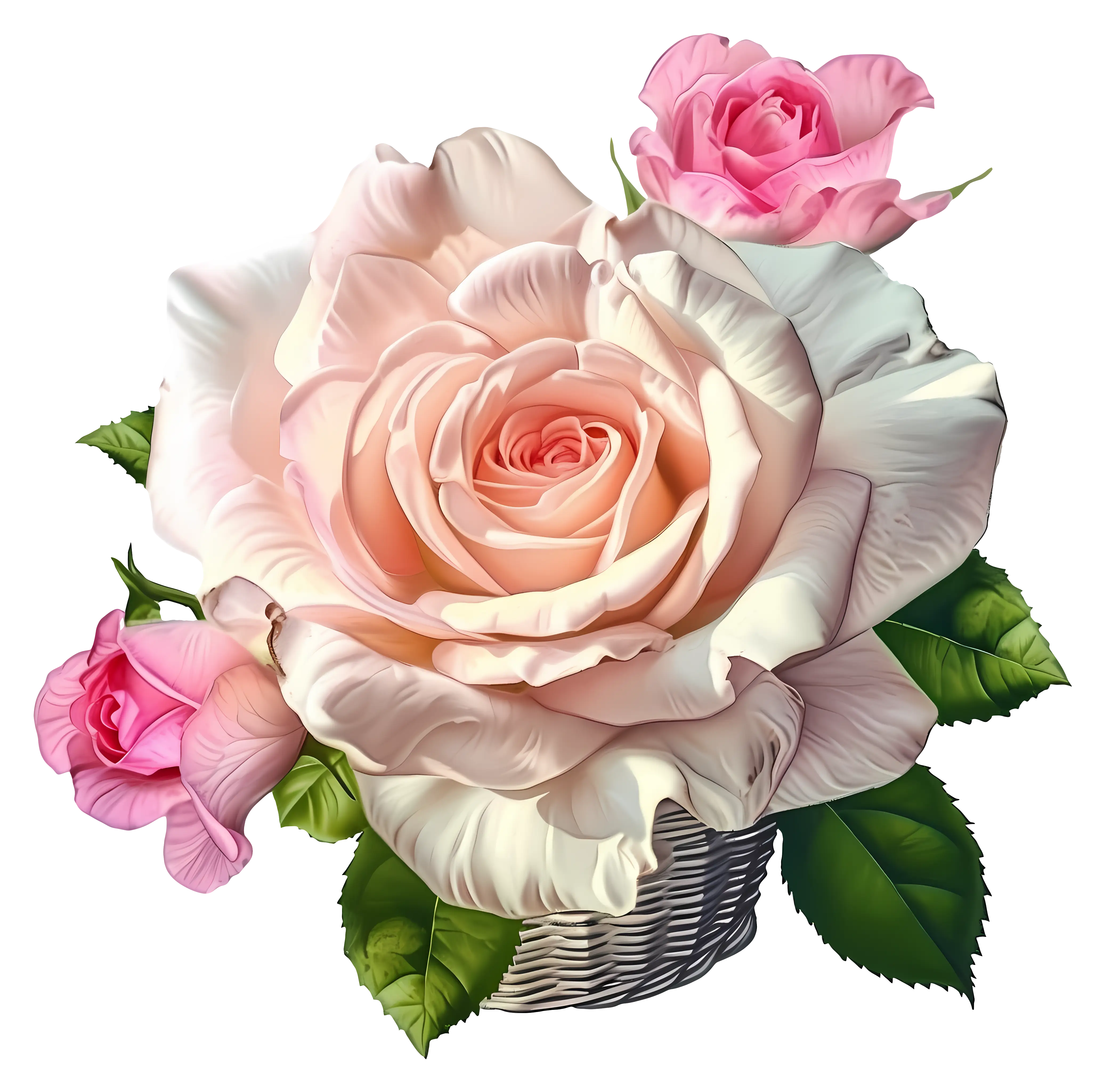 Lovely Pink Roses in Floral Basket