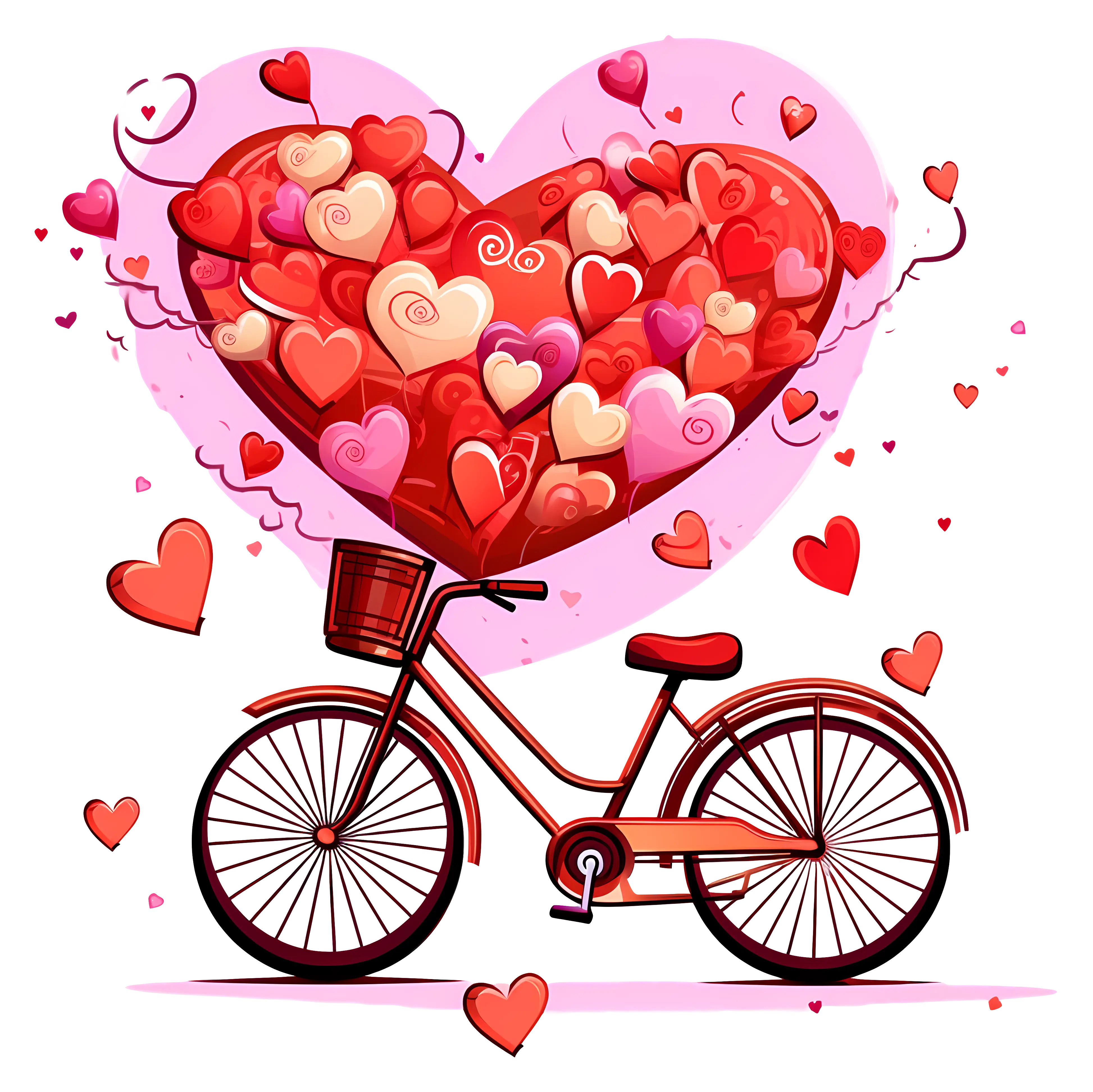 Red Bicycle with a Heart Balloon Illustration