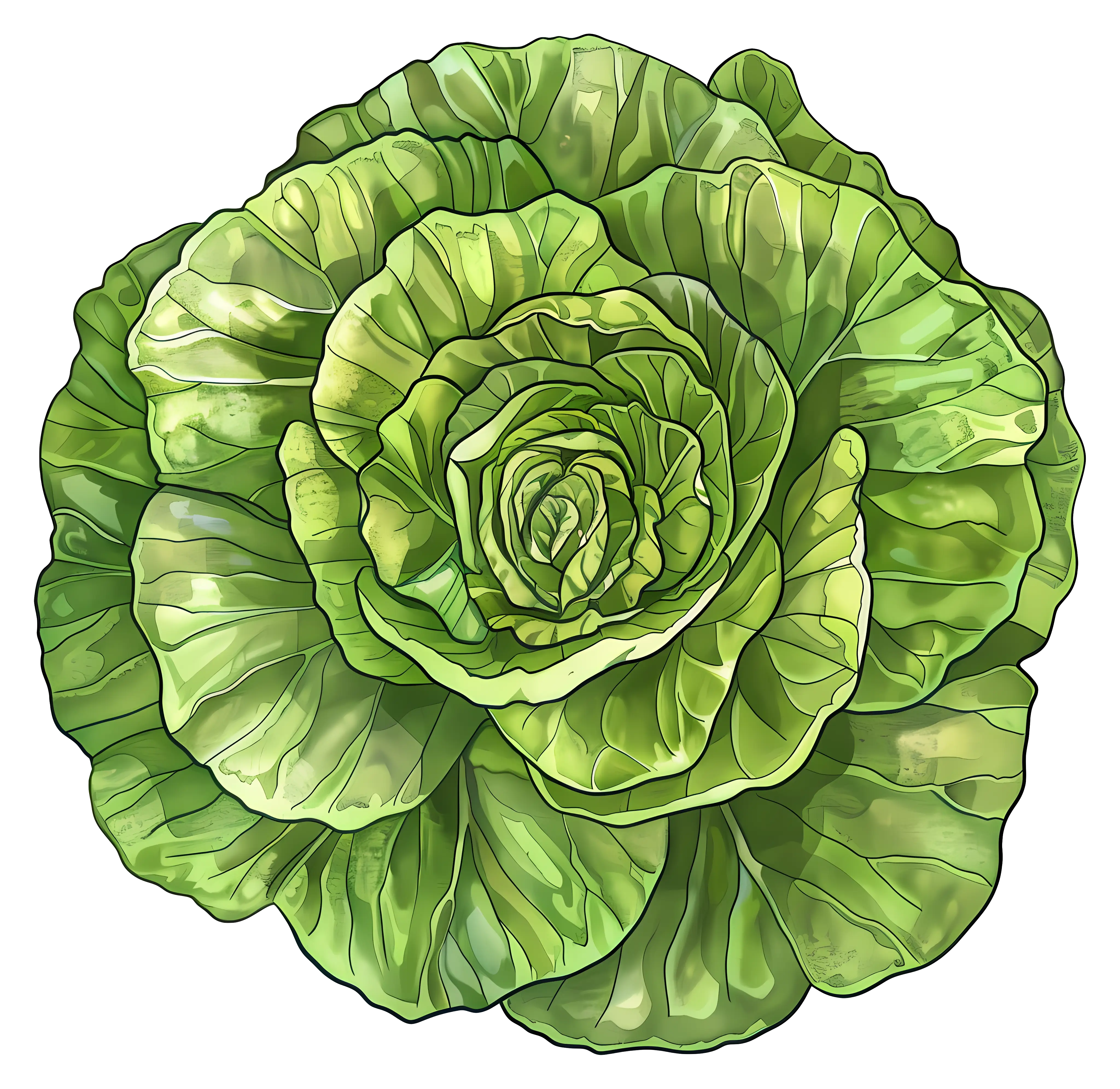 Green Cabbage with Detailed Leaves