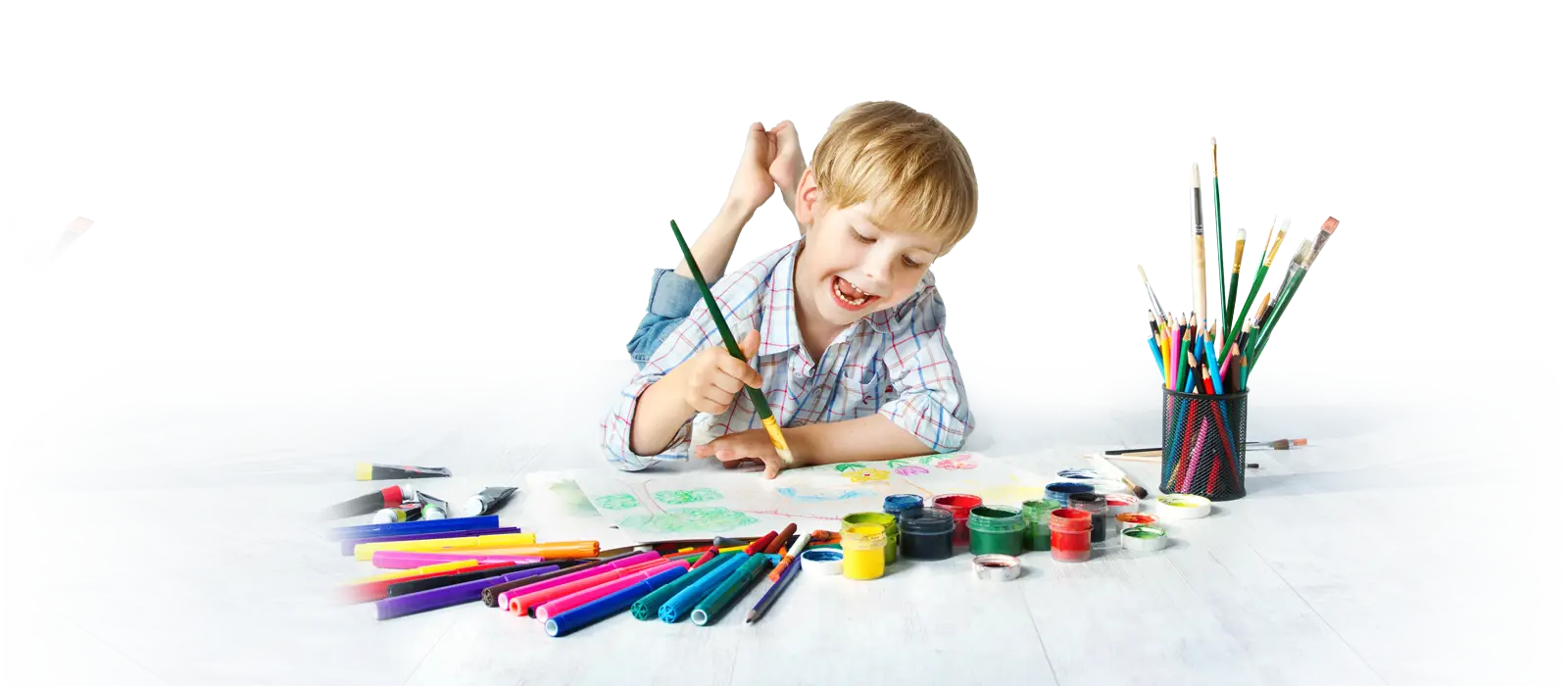 Child Drawing with Markers and Paints