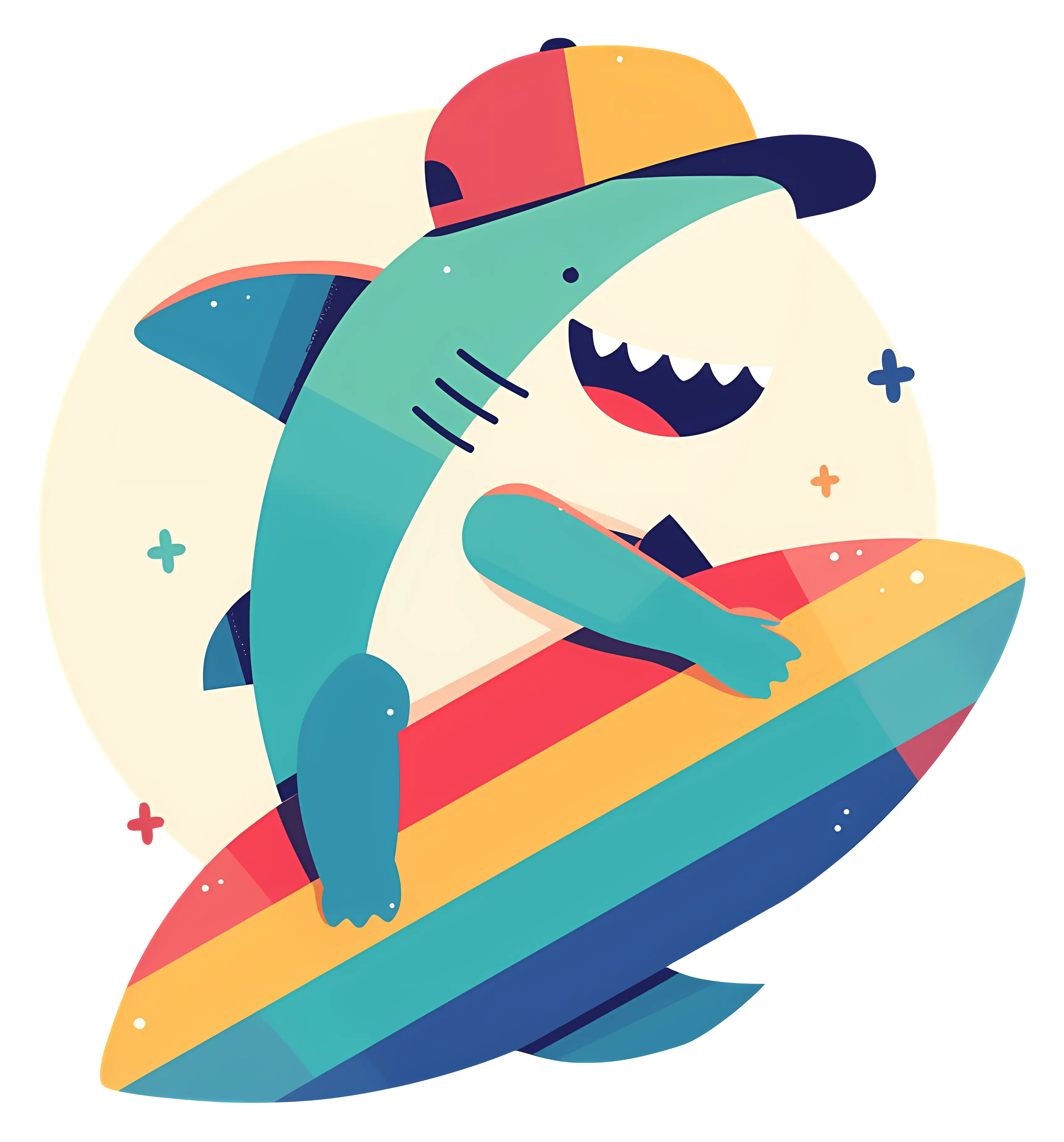 Surfing Shark with Cap