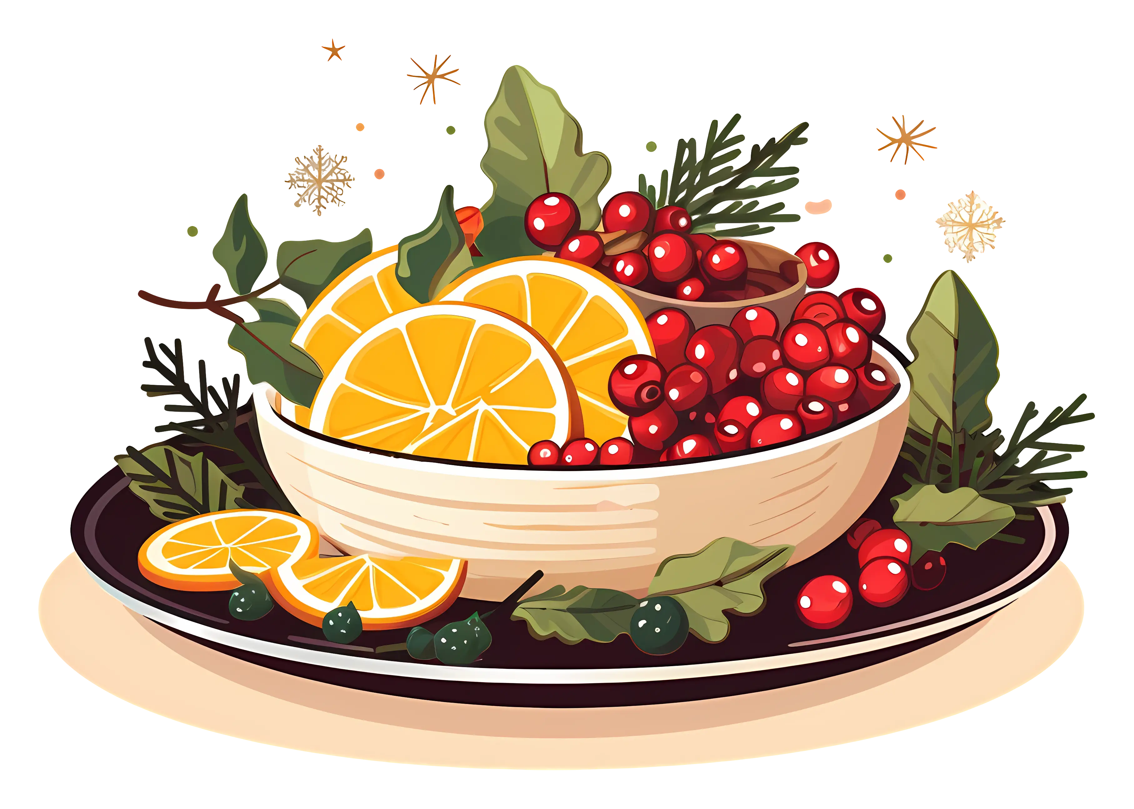 Fruit Bowl with Oranges and Cranberries