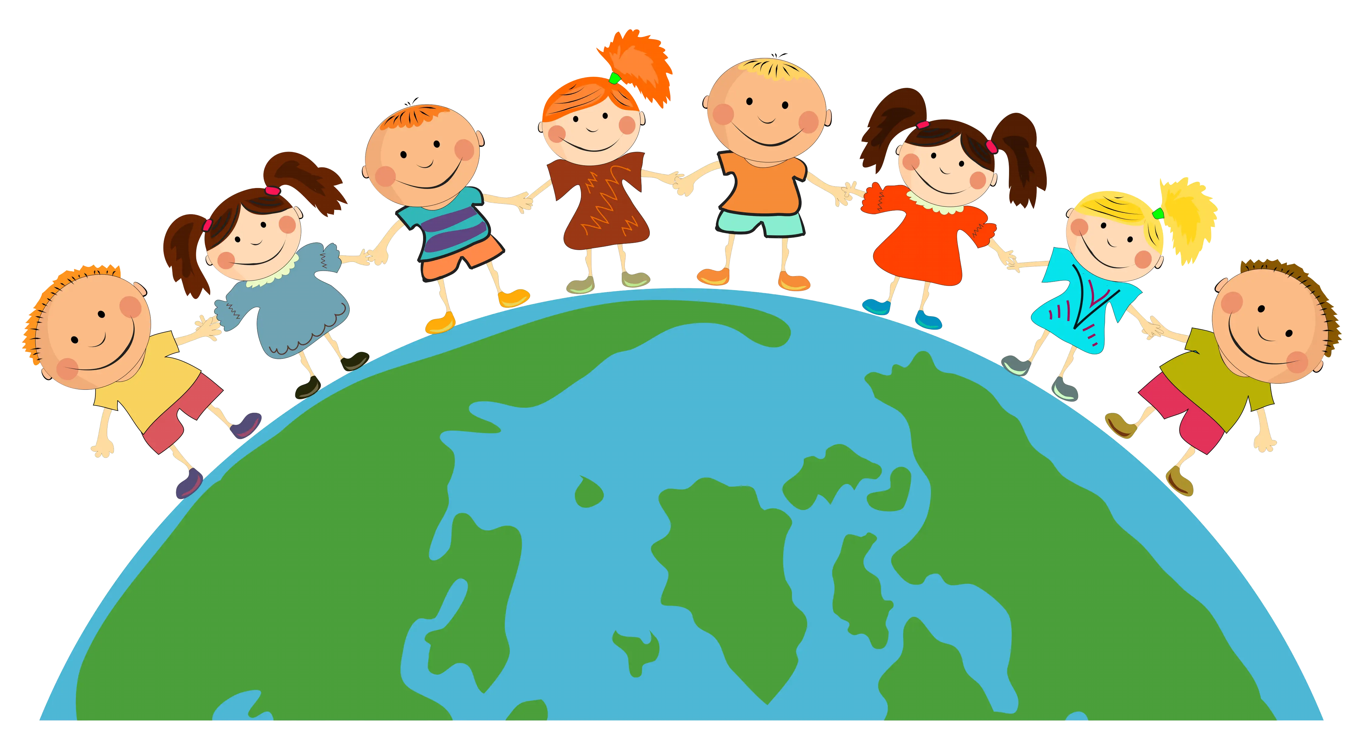 Cartoon Children Standing Around the Globe