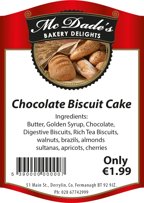Chocolate Biscuit Cake Label with Ingredients