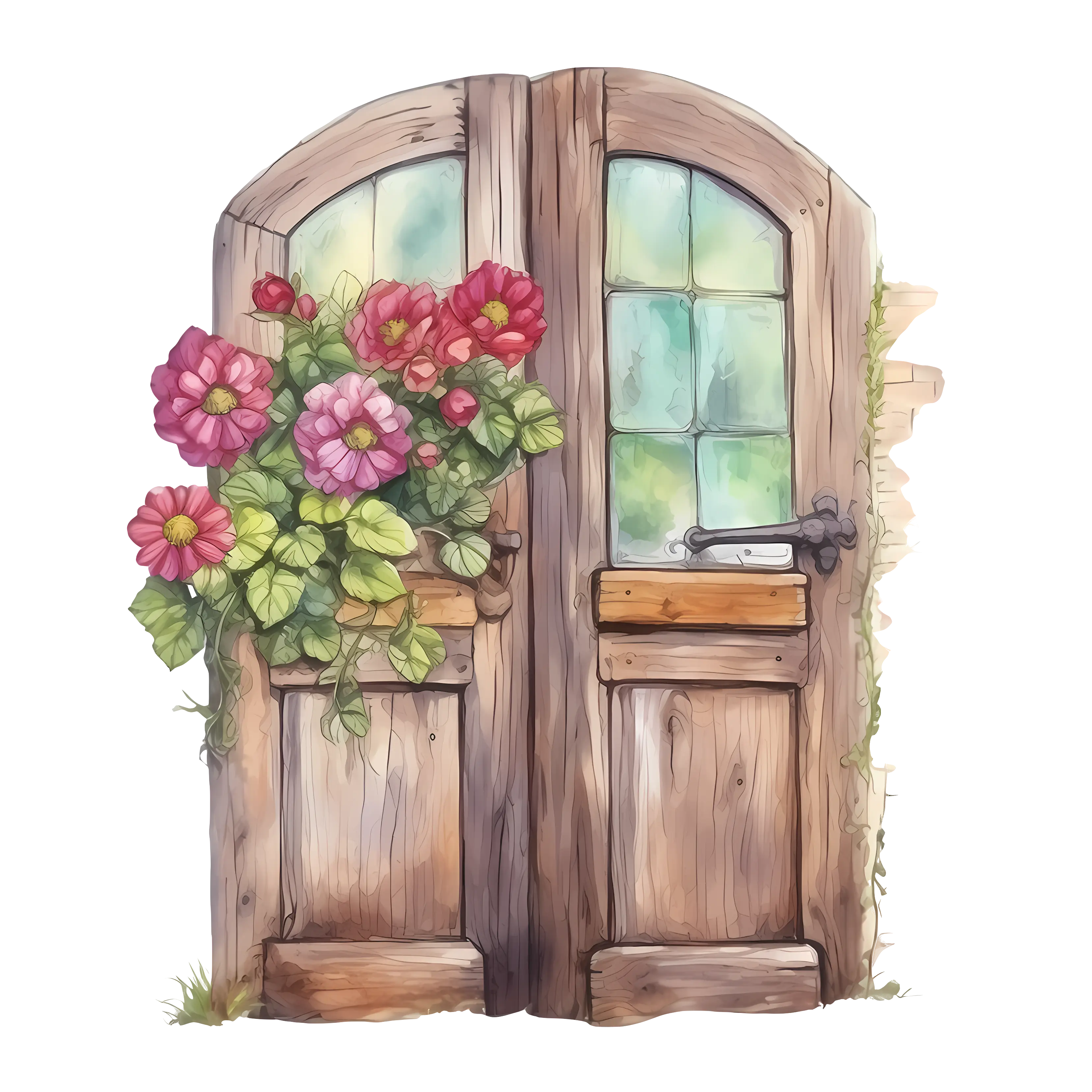 Rustic Wooden Doors with Floral Accents