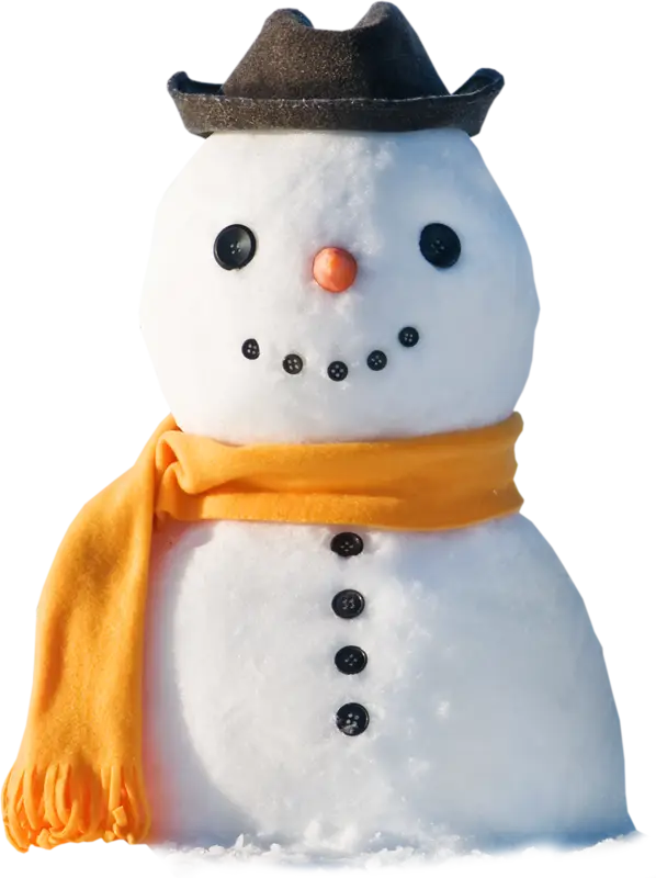 Snowman with Black Hat and Orange Scarf