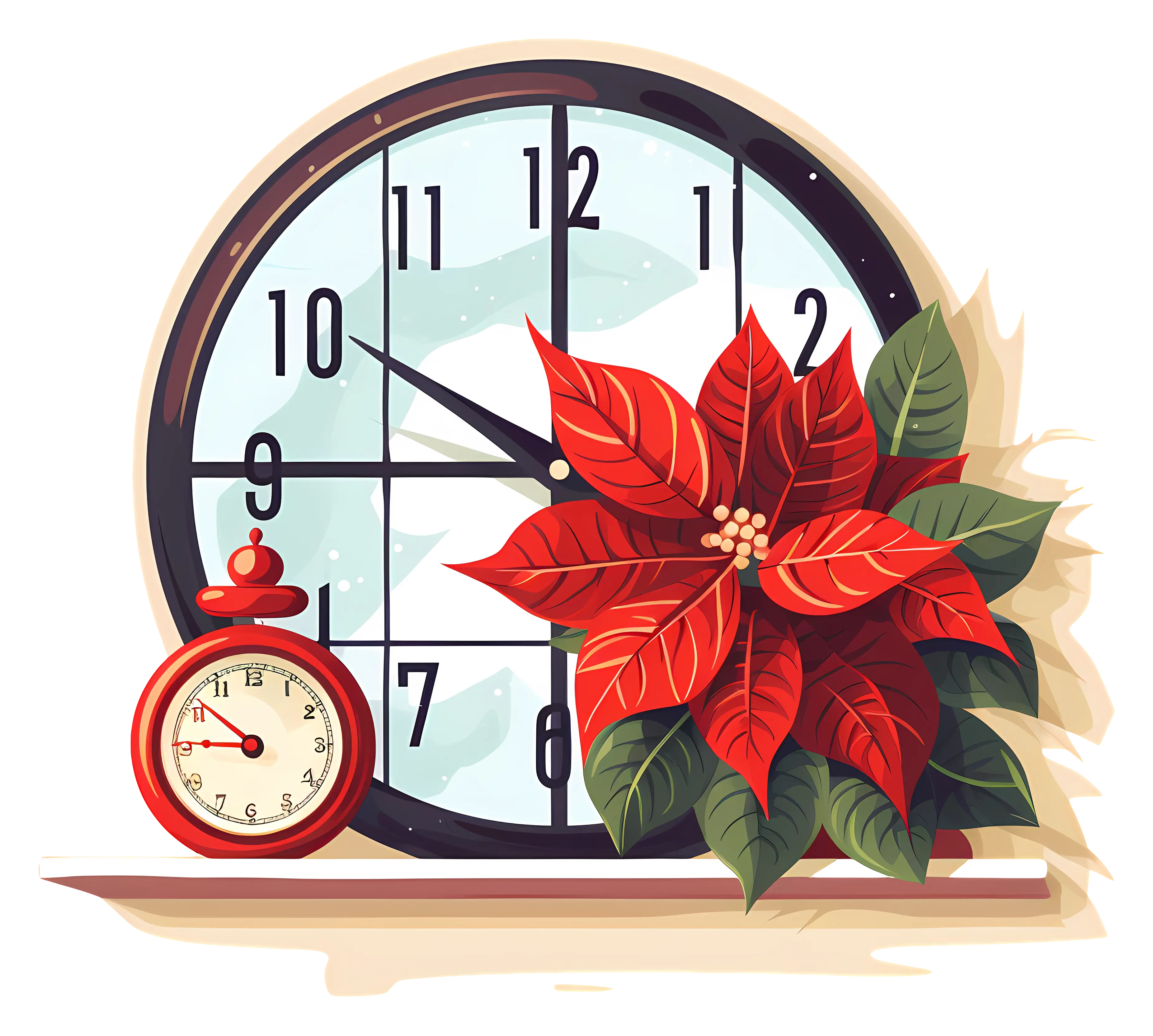 Clock with Poinsettia for New Year