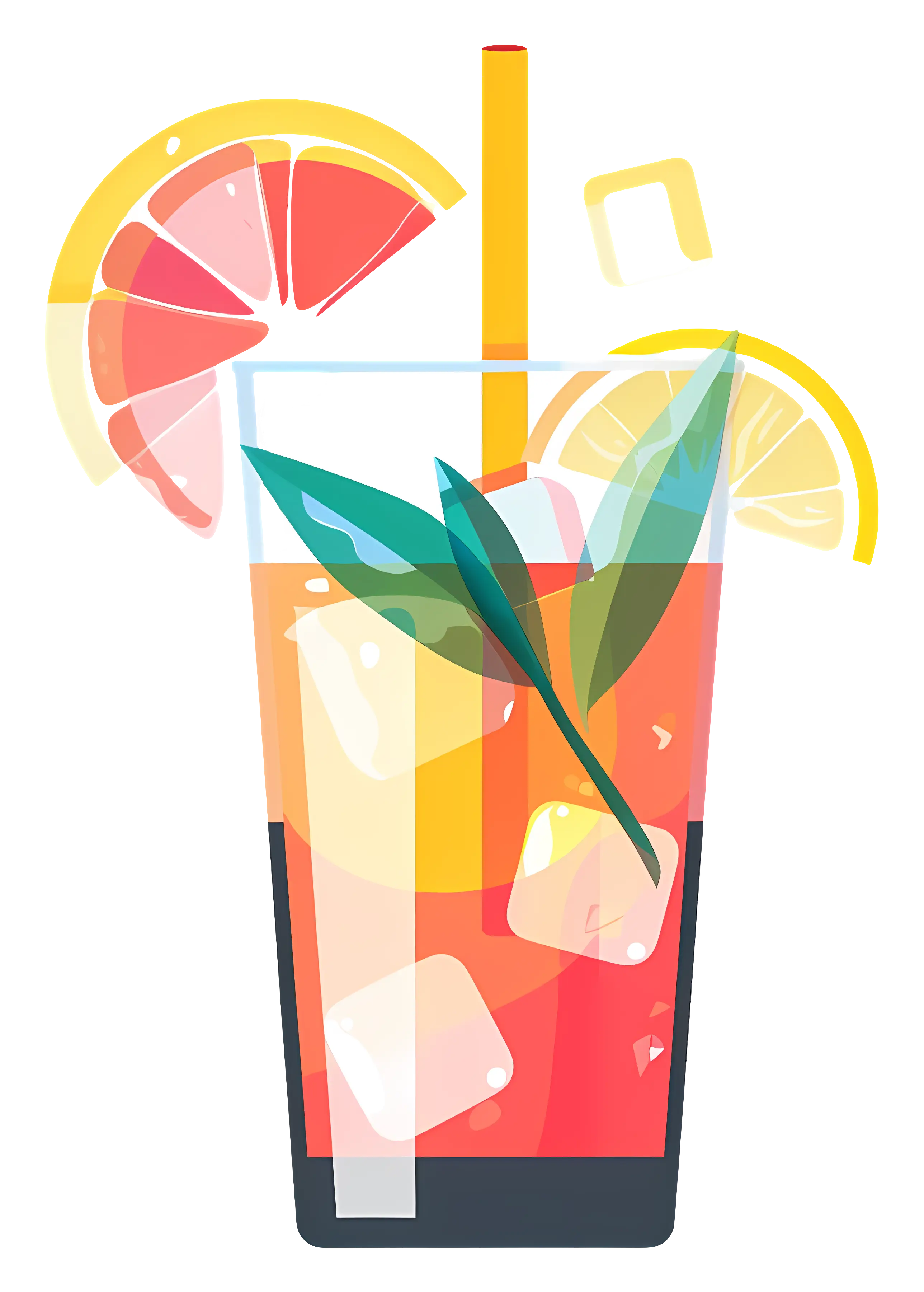Iced Drink Illustration with Citrus Garnish