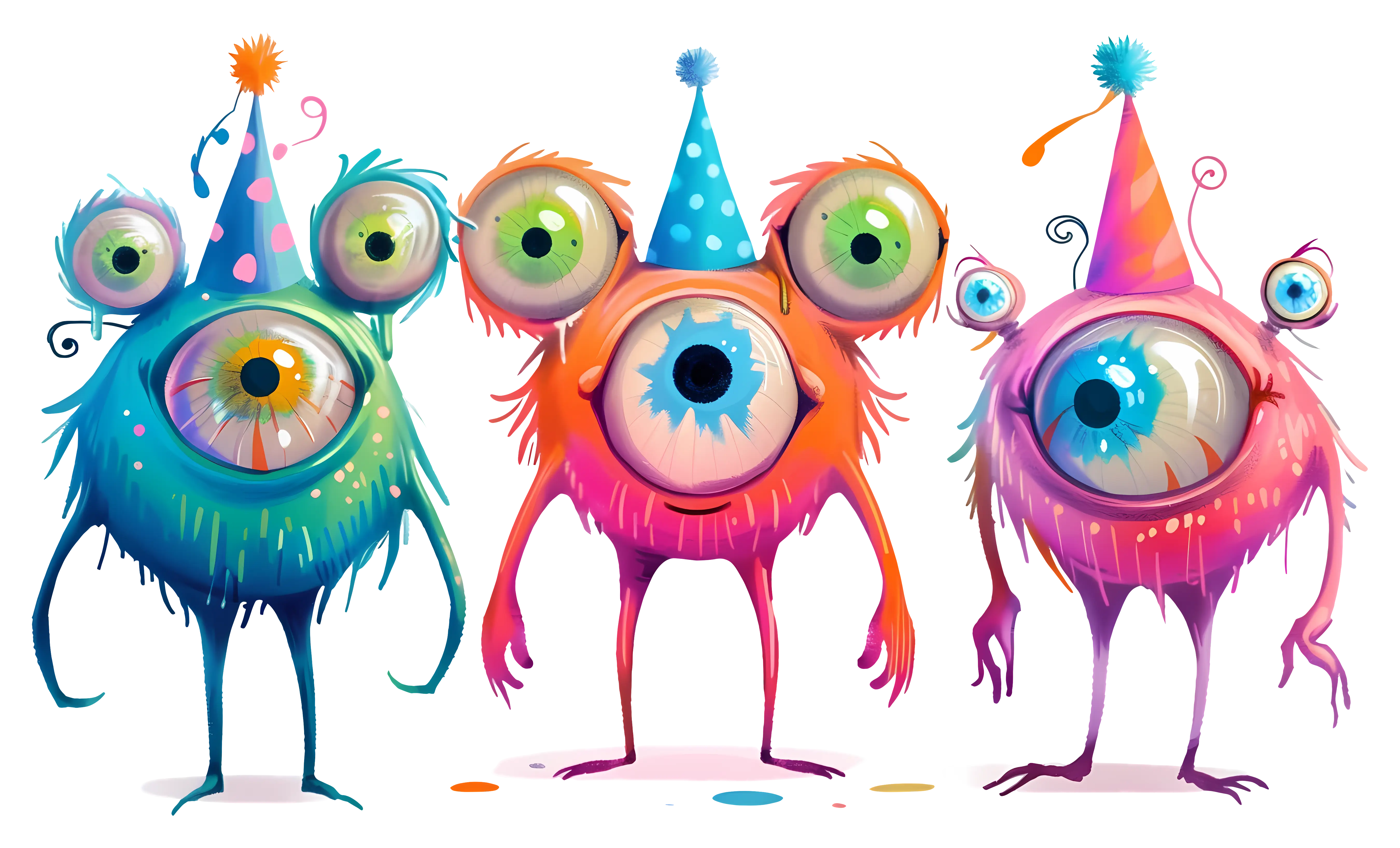 Colorful One-Eyed Monsters with Party Hats